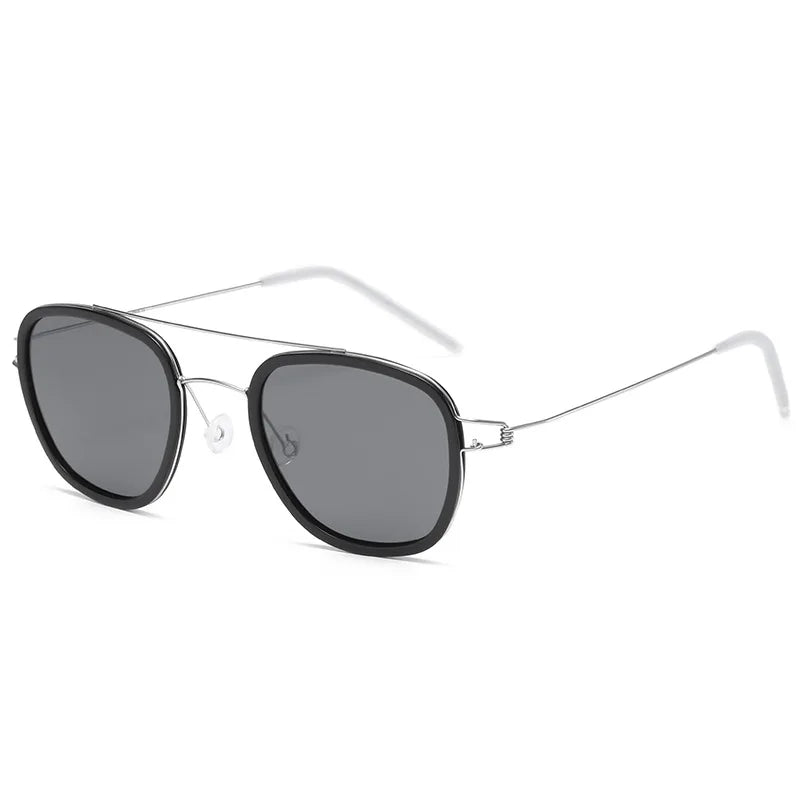 Black Unisex Titanium Square Double Bridge Sunglasses 8205 - Stylish & Durable for Outdoor Activities, Driving, and Fashion