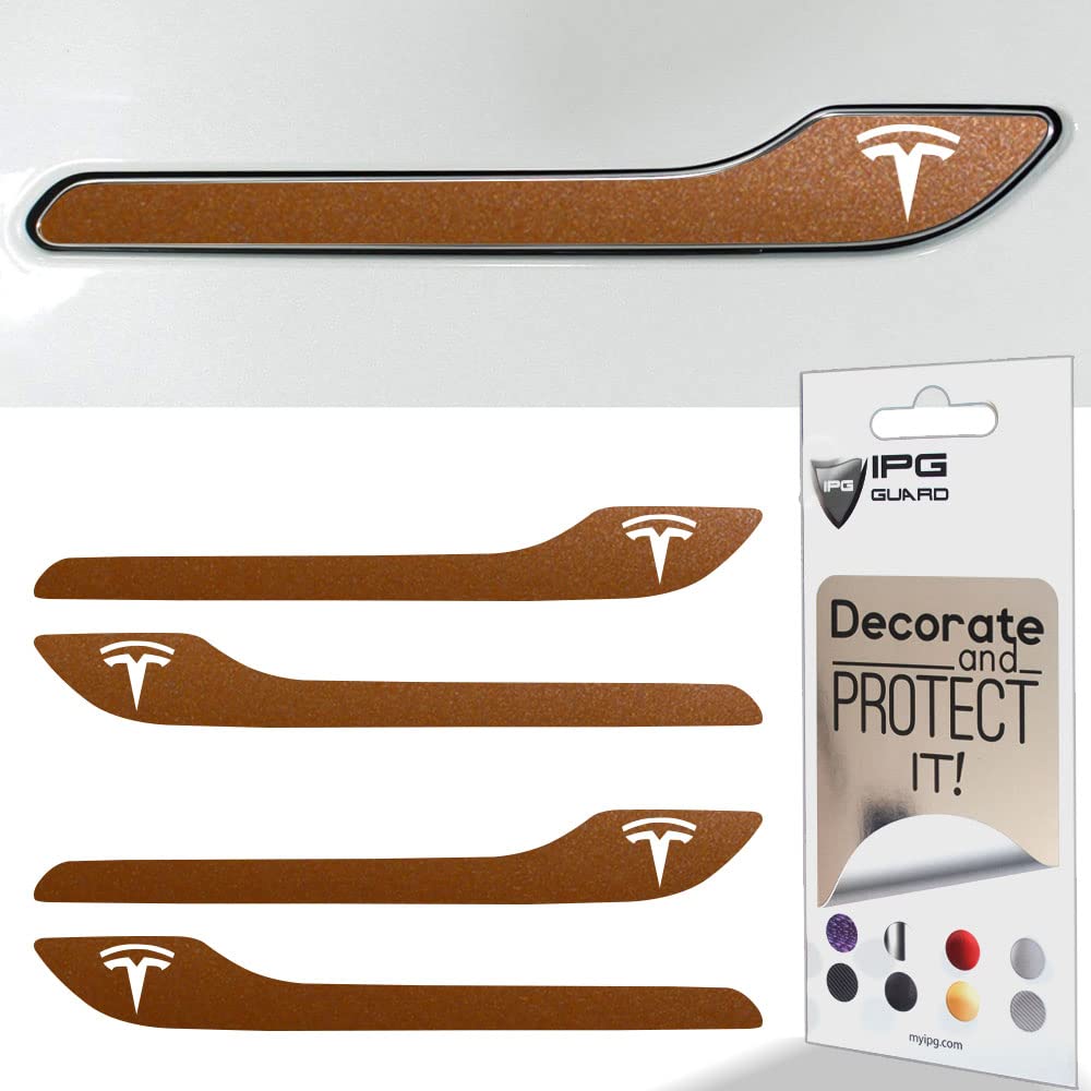 Premium Tesla Model 3 & Model Y Door Handle Decal Sticker Wrap Kit - 4-Piece Set with Official Tesla Logo in Copper Finish | Custom Car Styling & Exterior Protection for Electric Vehicles
