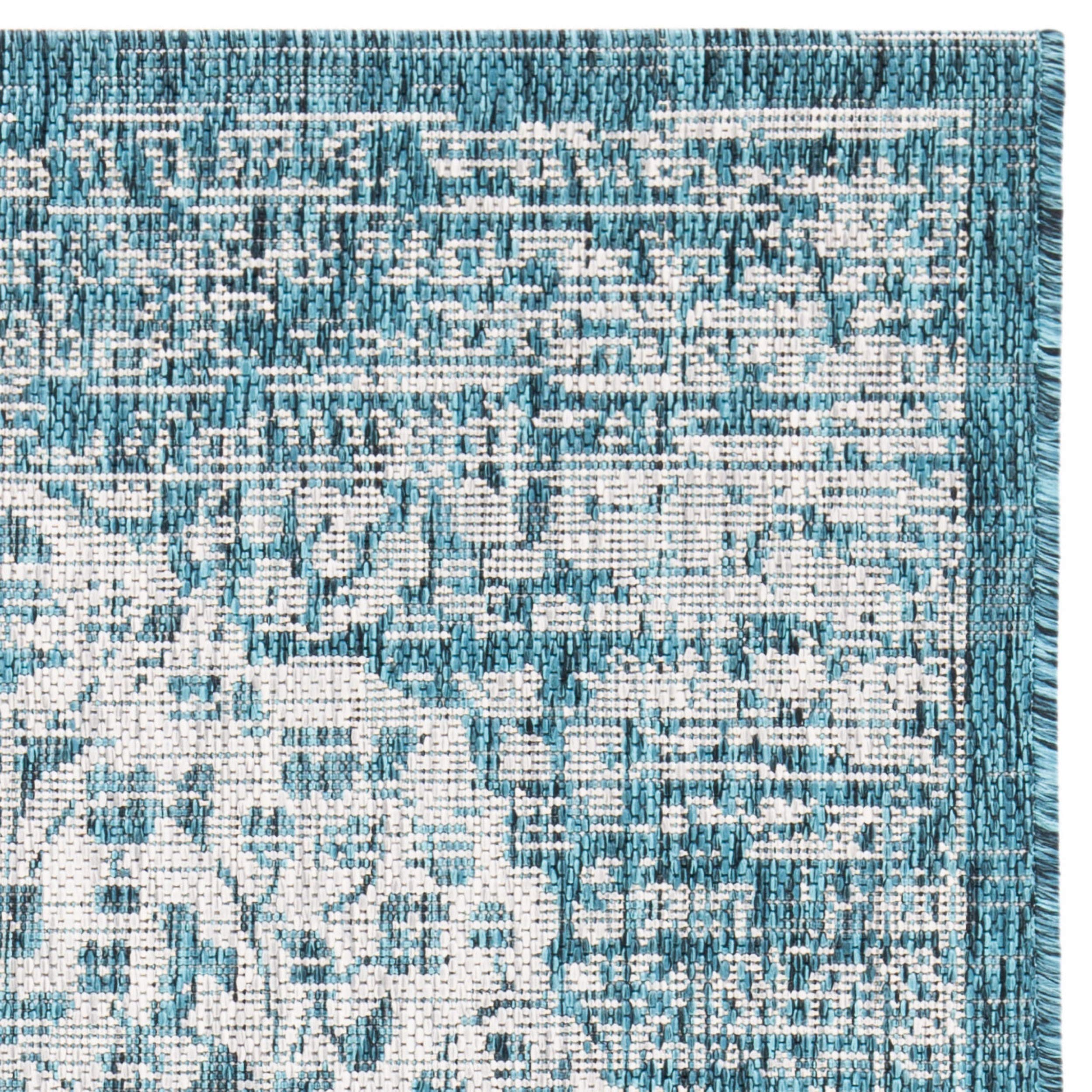 SAFAVIEH Courtyard Collection 8' x 11' Teal & Cream Indoor/Outdoor Rug - Waterproof, Easy Clean, Non-Slip - Perfect for Patio, Backyard, Mudroom, Deck & Poolside