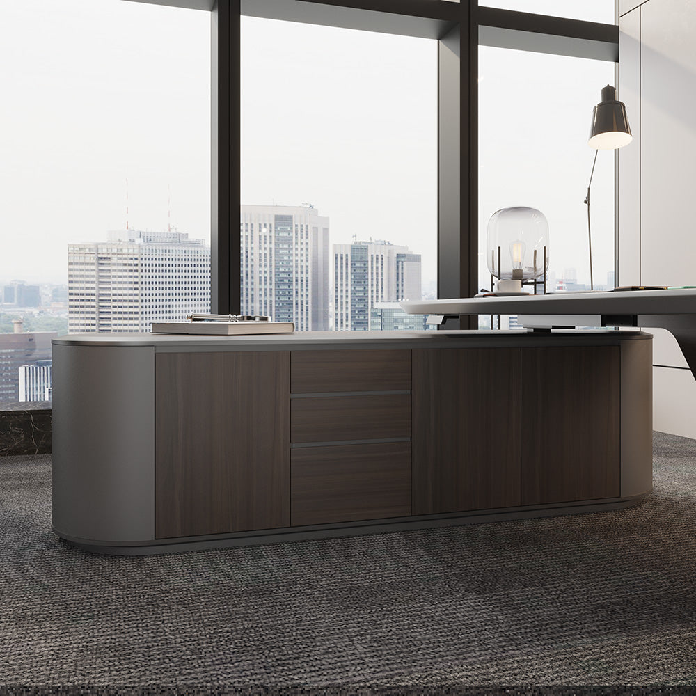 LUCA Electric Height Adjustable Sit Stand Desk 240cm - Hazelnut & Grey Finish, Ergonomic Executive Office Desk with Reversible Return for Home & Workspace