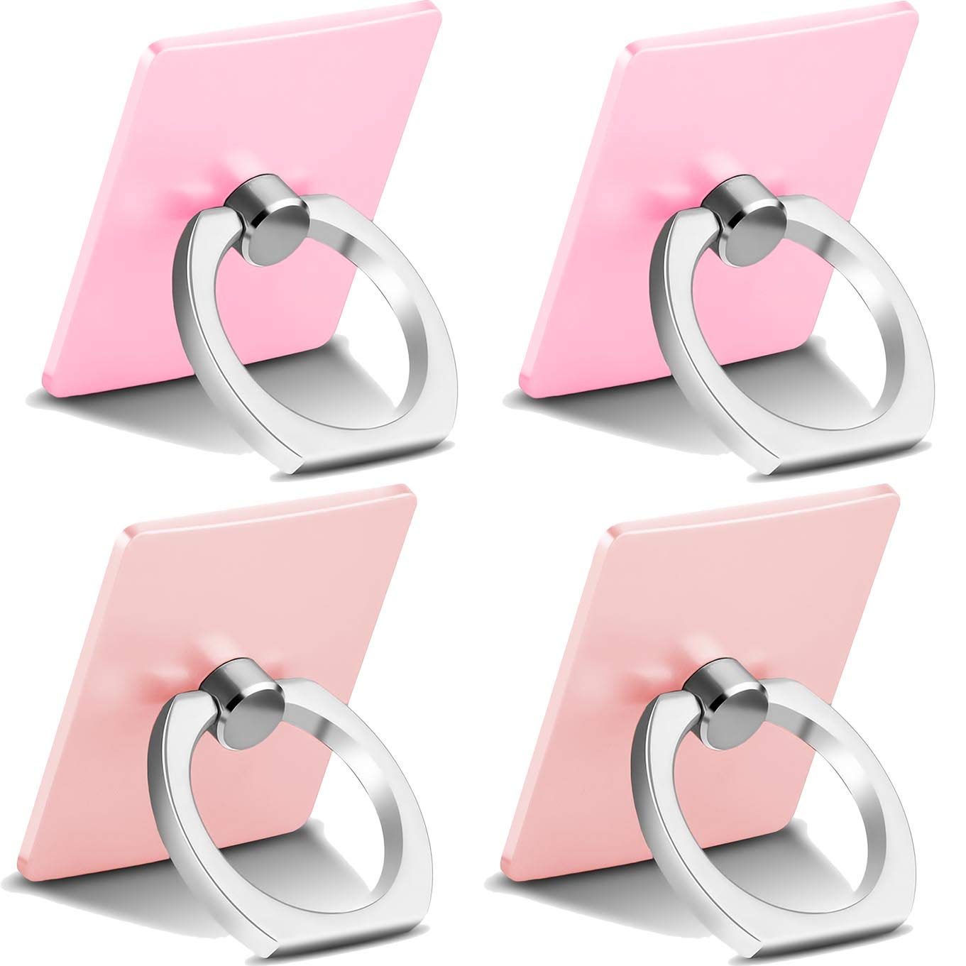 360° Rotating 4-Pack Phone Ring Stand Holder with 180° Flip Finger Grip - Compatible with iPhone X/8, Galaxy S10/Note 8/S9+ & All Smartphones (Pink + Rose Gold) - Perfect for Hands-Free Viewing, Gaming & Selfies