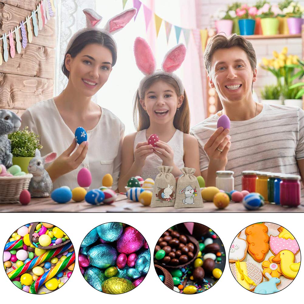 CCINEE 36PCS Easter Burlap Drawstring Bags - Bunny Jute Gift Bags for Kids Party Favors, Easter Egg Hunt Supplies & Spring Celebration Decorations