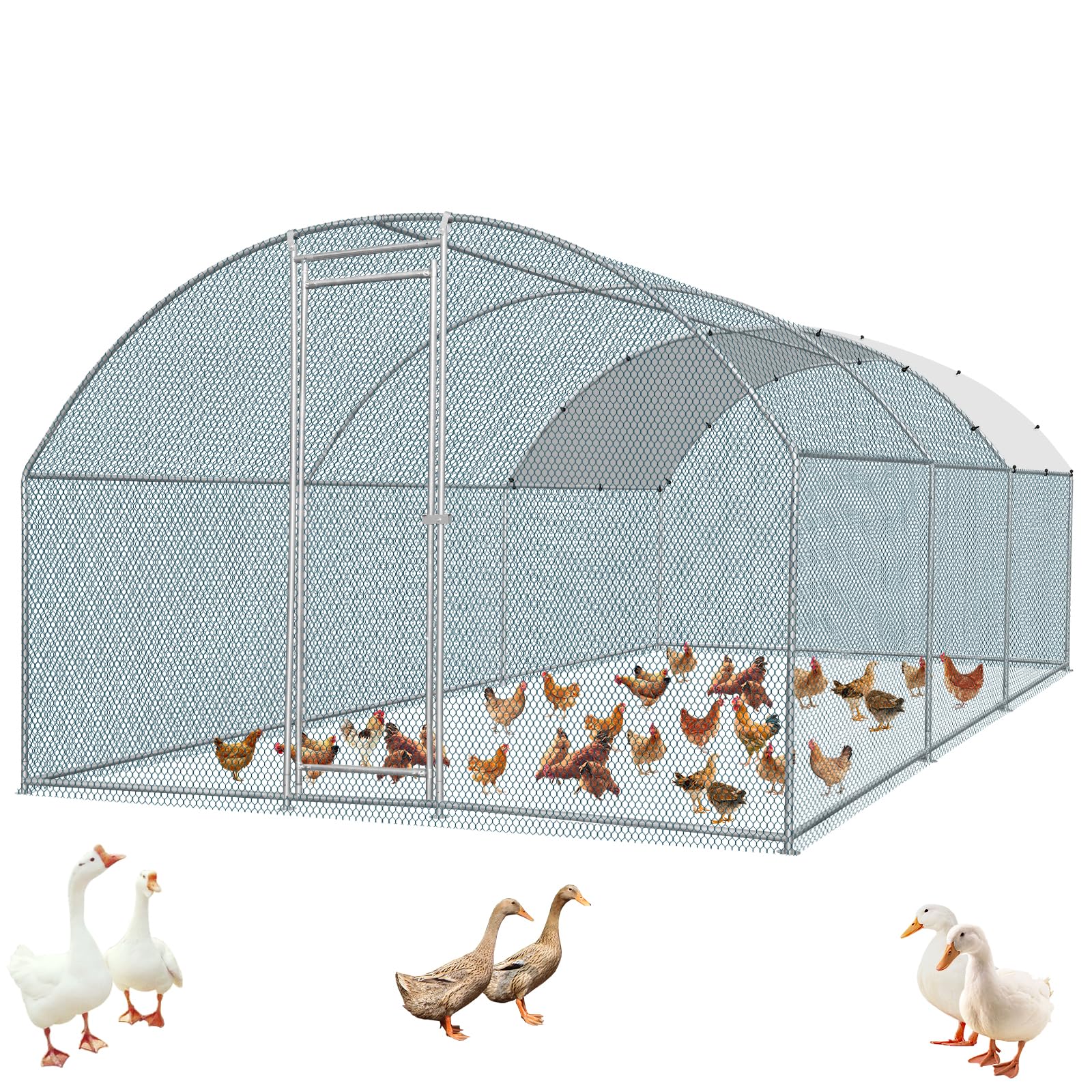 Outvita 19.5×10FT Large Walk-in Chicken Coop - Galvanized Metal Poultry Cage with Waterproof Anti-UV Arch Cover for Ducks, Rabbits & Hens - Durable Outdoor Yard, Backyard & Farm Use for All Seasons