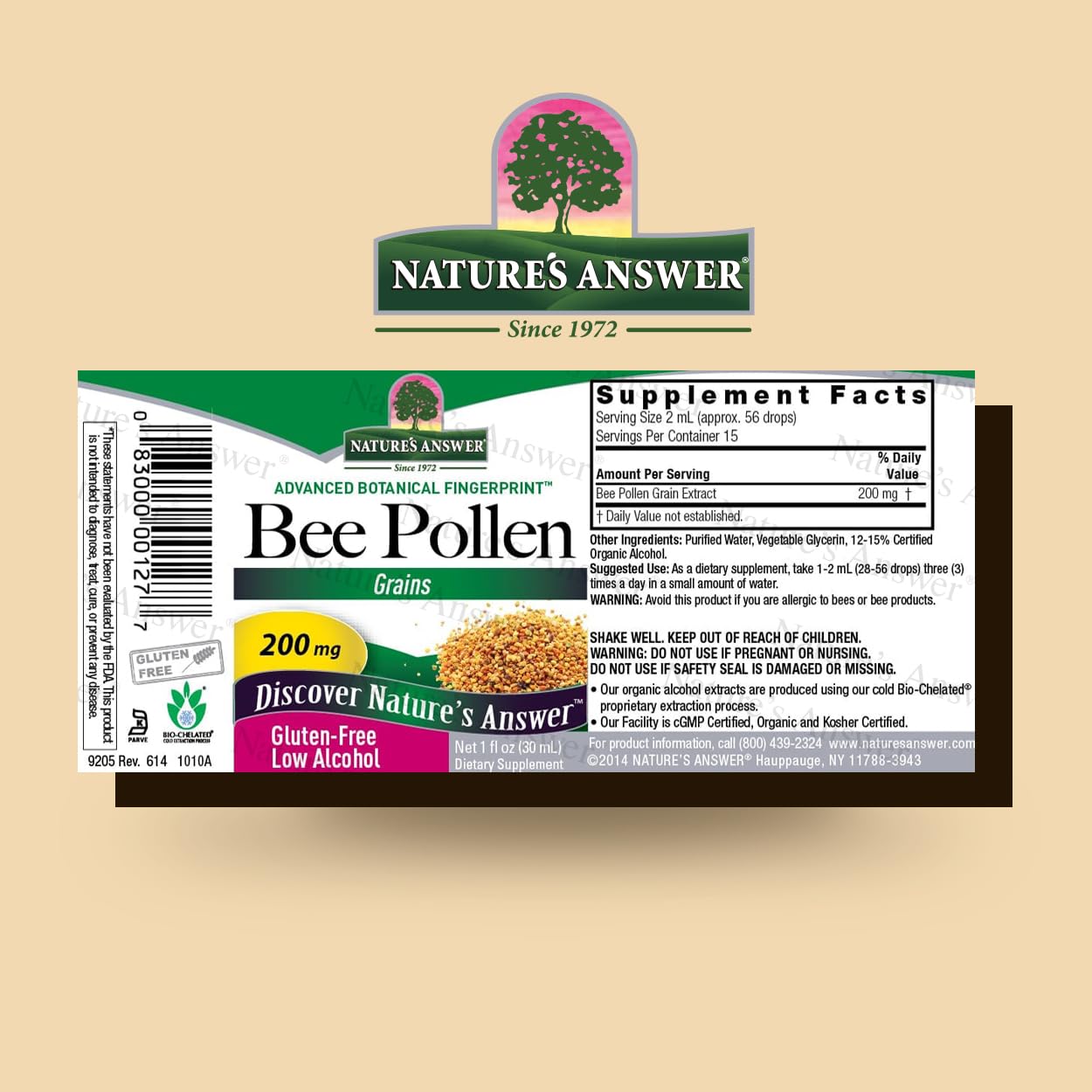 Nature's Answer Organic Bee Pollen 1oz - Alcohol-Free Liquid Extract with Propolis - Gluten Free, Kosher, USA-Made - Supports Immune & Digestive Health - Perfect for Smoothies, Teas & Daily Wellness