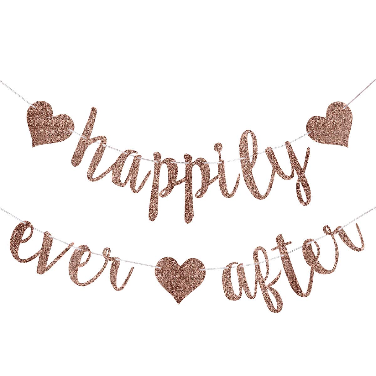 Rose Gold Glitter Wedding Banner - Happily Ever After Bachelorette Party, Bridal Shower & Engagement Decorations - Perfect for Wedding Decor, Photo Backdrops & Celebration Parties