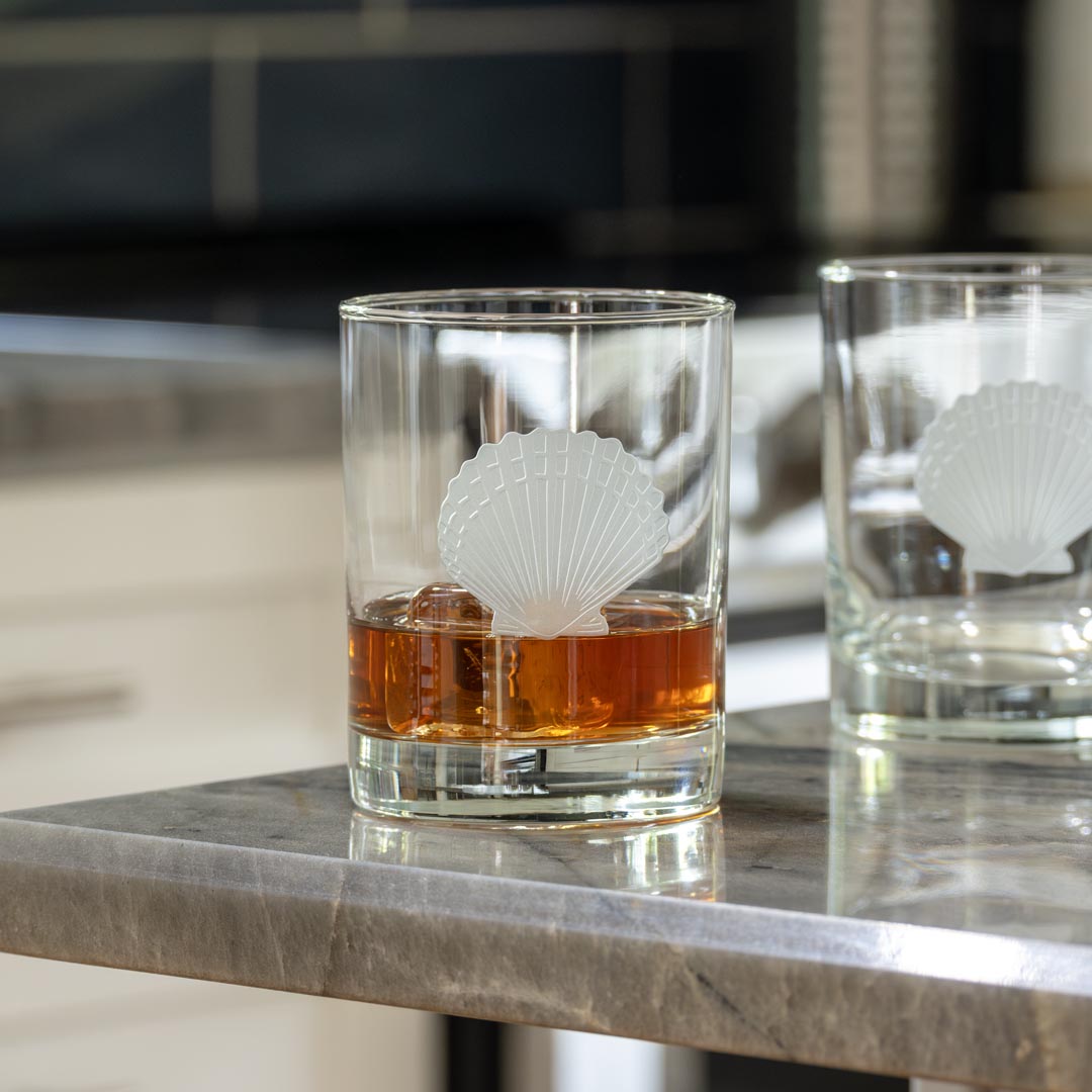 Premium 13oz Scallop Shell Double Old Fashioned Whiskey Glasses Set of 4 - Elegant Crystal Barware for Bourbon, Scotch & Cocktails - Perfect for Home Bars, Gifts & Entertaining