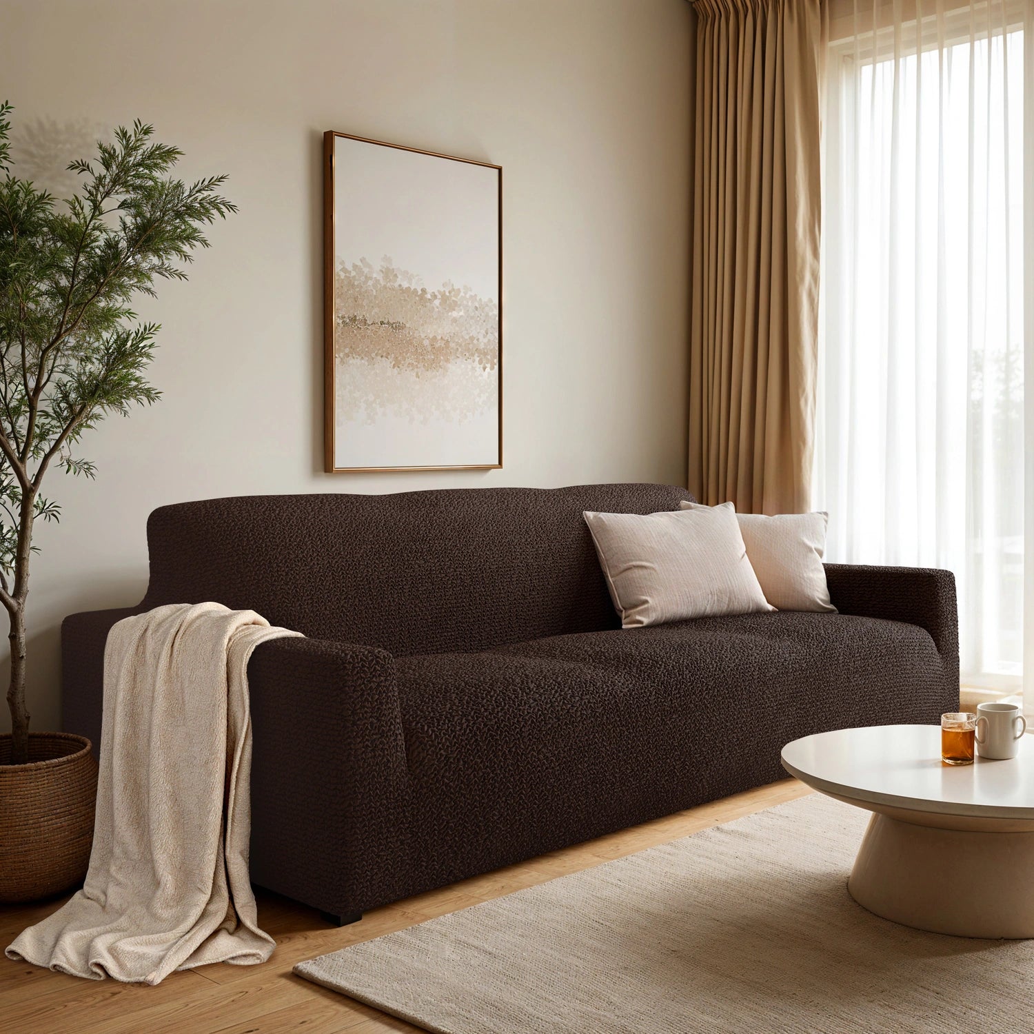 3 Seater Sofa Slipcover - Microfiber Fabric Stretch Couch Cover for Living Room, Home Decor & Furniture Protection