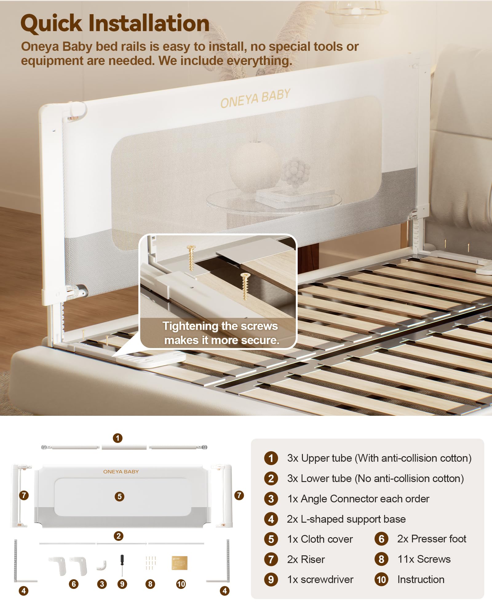 Toddler Bed Rail - Thickened & Reinforced Baby Bed Guard with Double Safety Lock | Fits Queen & King Size Beds (78.7