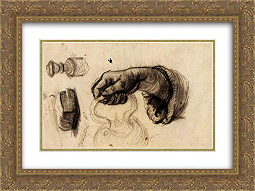Vincent van Gogh Museum Art Print - Hand With A Pot, Chair Knob & Bread in 24x18 Gold Ornate Frame with Double Matting | Classic Home Decor, Office Wall Art, Gift for Art Lovers