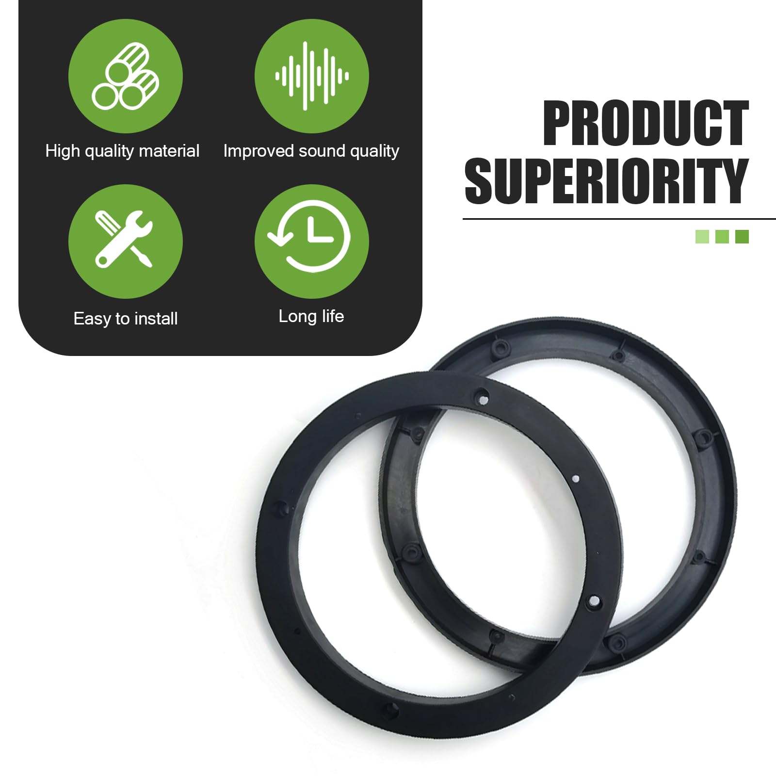 2 PCS Universal 6.5 Inch Car Speaker Mounting Gasket Adapter - Flat Surface Speaker Ring for Audio Modification - Fits Most Vehicles (Black) | Perfect for DIY Car Audio Upgrades & Speaker Installations
