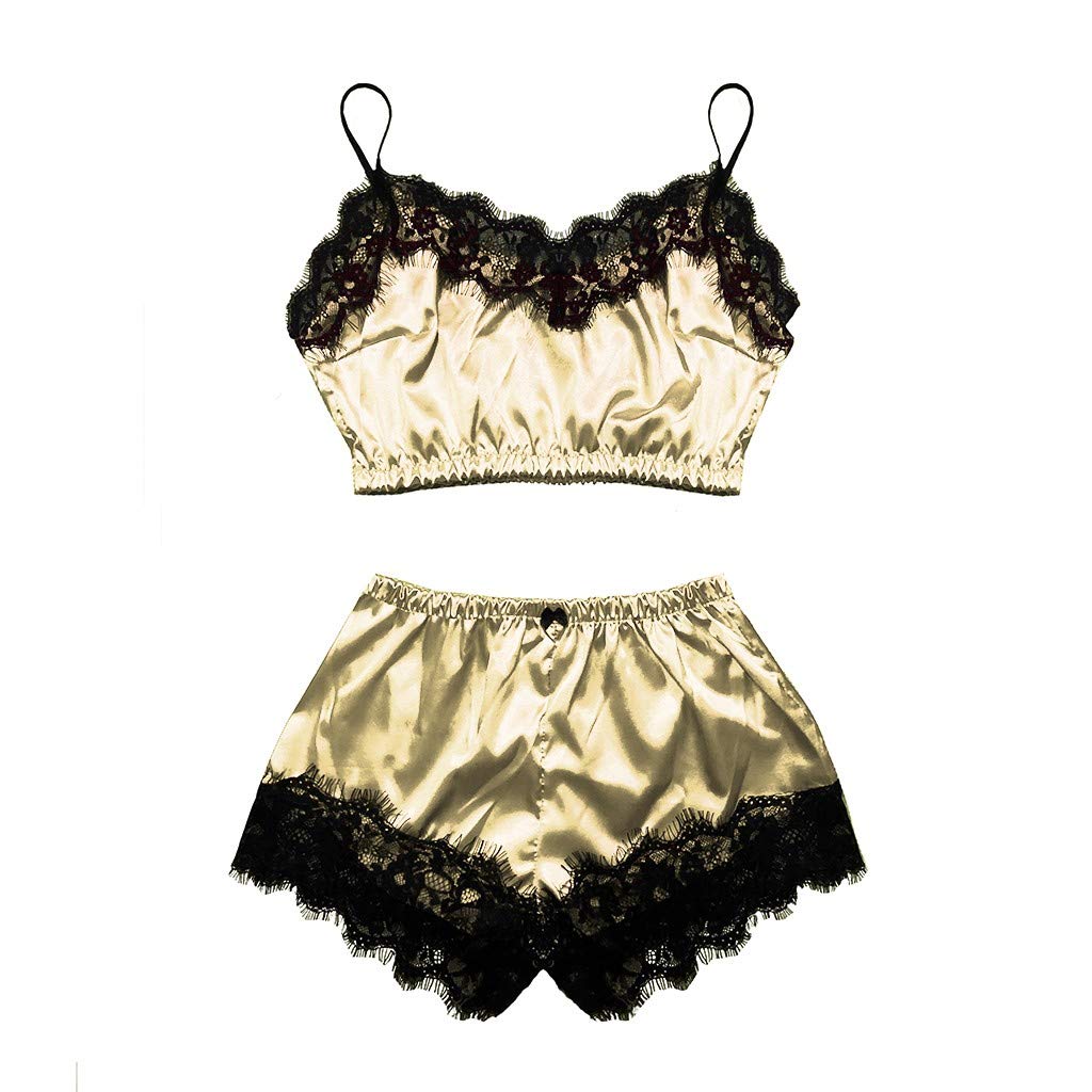 Lace Satin Camisole & Shorts Pajama Set for Women - S-XL Sizes, Elegant Bow Detail Sleepwear Lingerie | Perfect for Valentine's Day, Bridal Shower & Romantic Nights