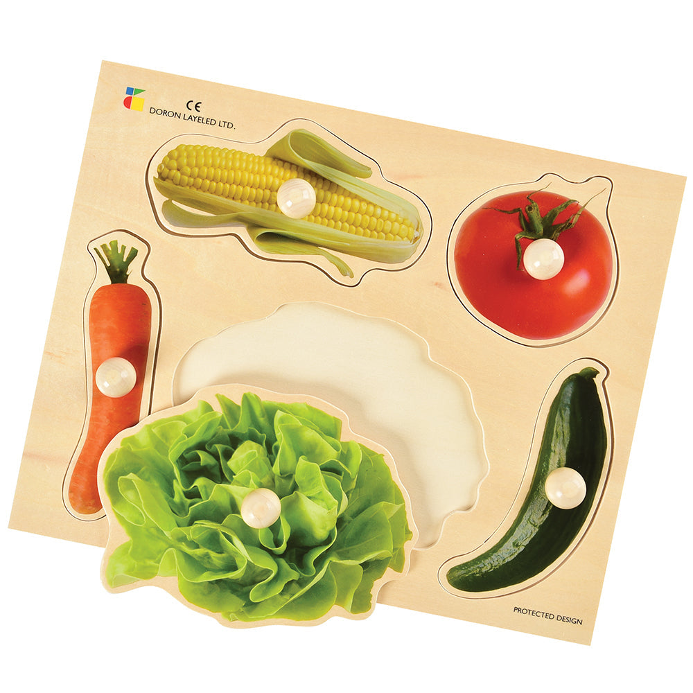 Vegetable Knob Puzzle - Montessori Wooden Toy for Toddlers - Fine Motor Skills Development - Perfect for Early Learning & Sensory Play