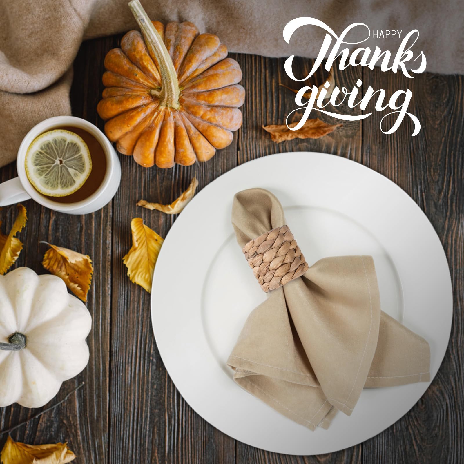 Elegant Set of 6 Handmade Water Hyacinth Napkin Rings - Fall Farmhouse Table Decor for Thanksgiving, Christmas & Weddings - Perfect for Holiday Dining & Special Occasion Table Settings