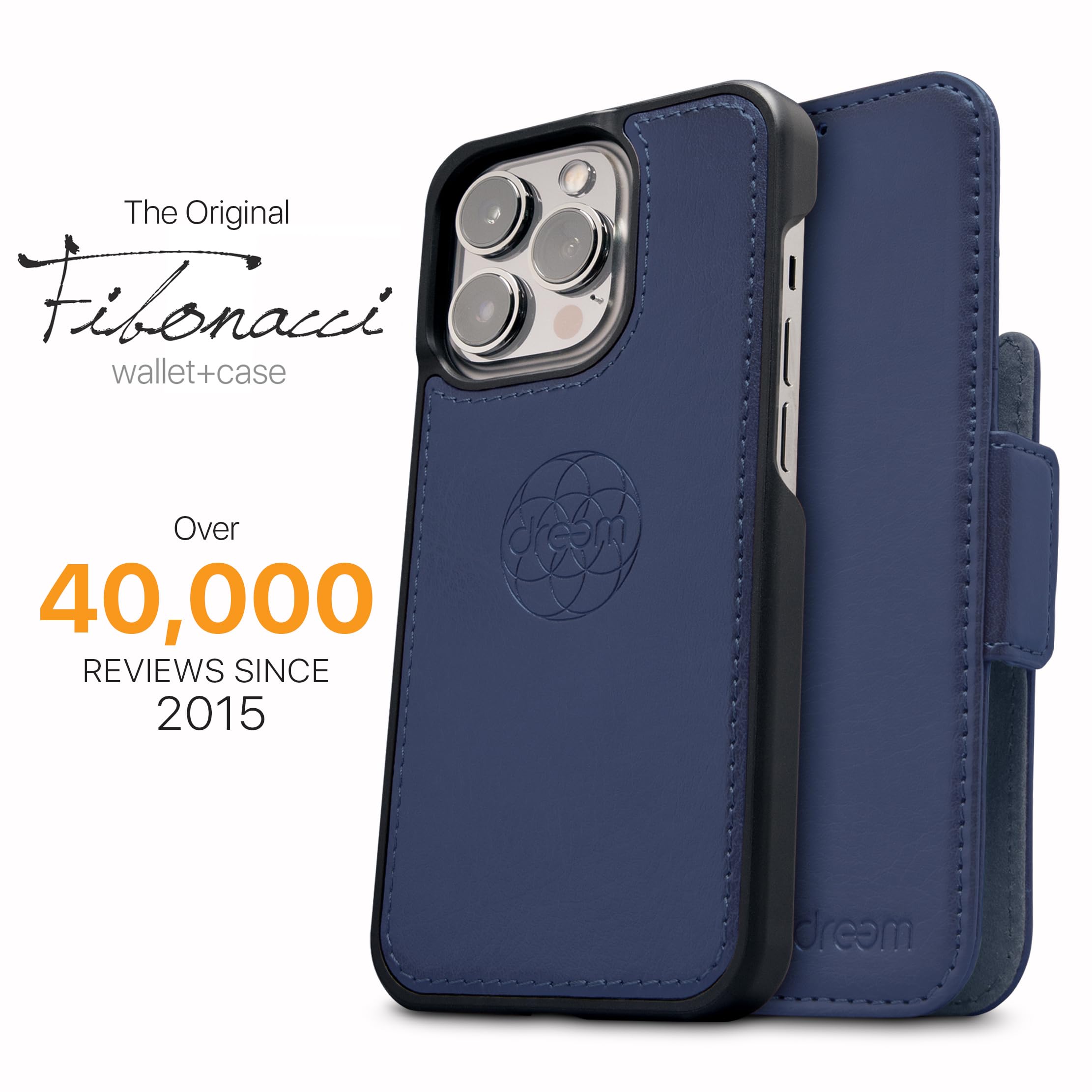 Dreem Fibonacci Vegan Leather Wallet Case for iPhone 13 - 2-in-1 Detachable Magnetic Cover with Kickstand, RFID Blocking Card Holder & MagSafe Compatibility (Royal Blue) | Perfect for Work, Travel & Everyday Protection