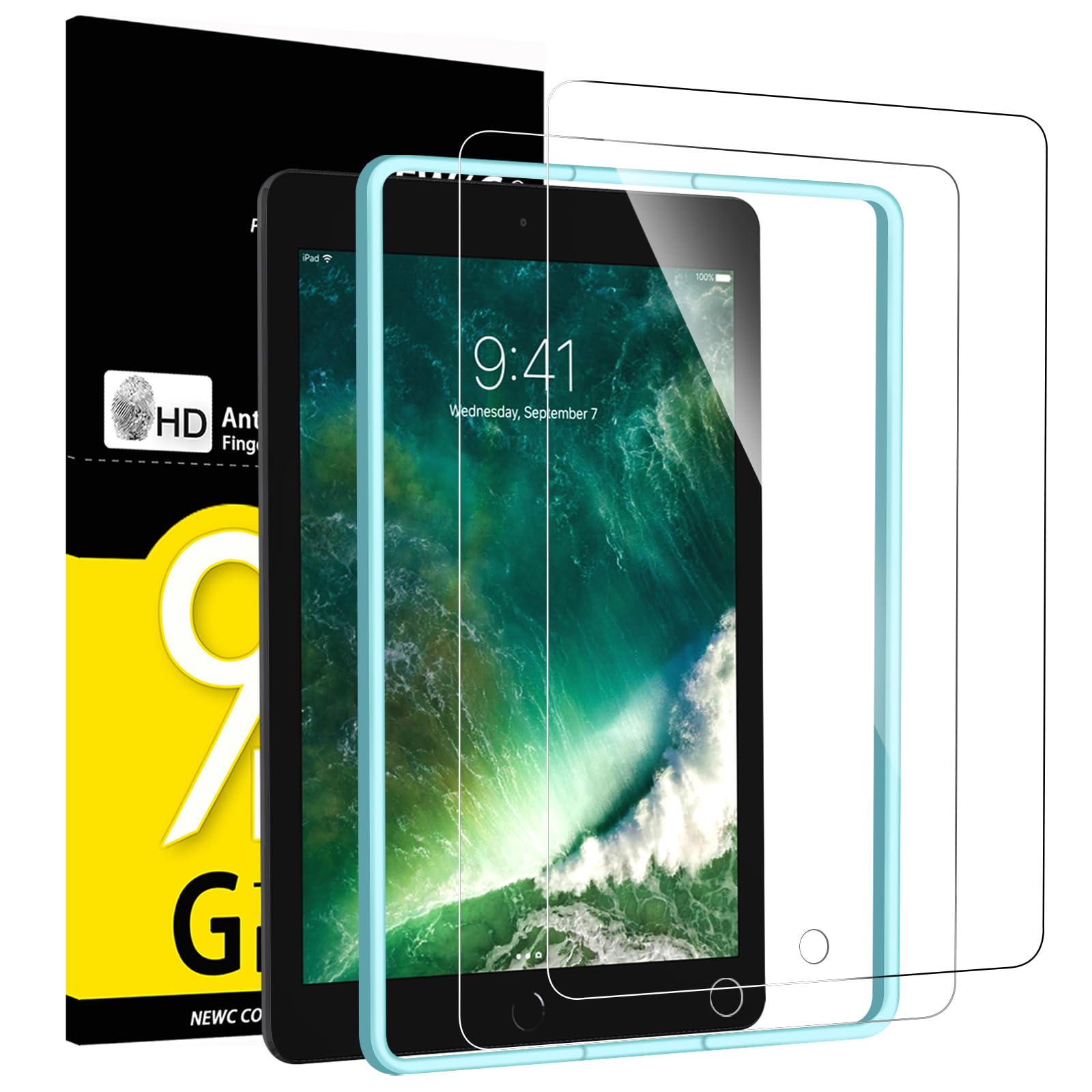 2 Pack Tempered Glass Screen Protector for iPad 9.7 Inch (2018/2017, 6th/5th Gen), iPad Air 1/2, iPad Pro 9.7