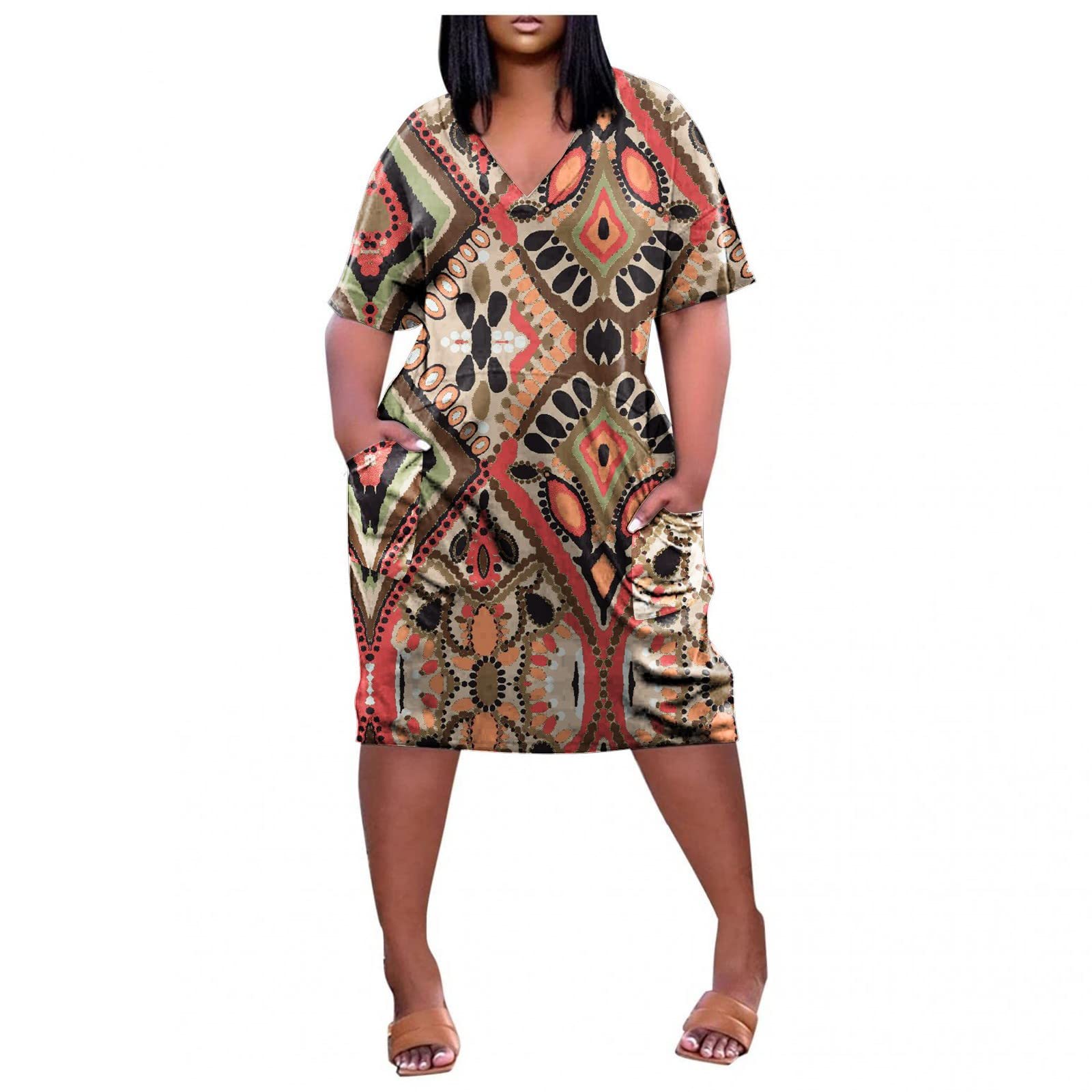 DOPOCQ Women's Summer Dresses 2024 - Floral Boho Sundress with V-Neck & Smocked Waist | Casual Beach Wedding Guest Dress for Vacation & Outdoor Parties
