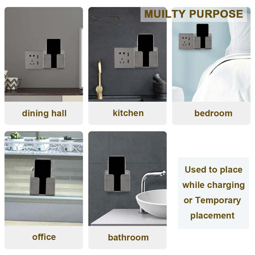 4-Pack Wall Mount Phone Charging Holder - Black Adhesive Mobile Phone Stand for Bedroom, Shower & Kitchen - Universal Smartphone Wall Mount for Charging (iPhone, Samsung, Android) - Perfect for Nightstand, Bathroom & Office Use