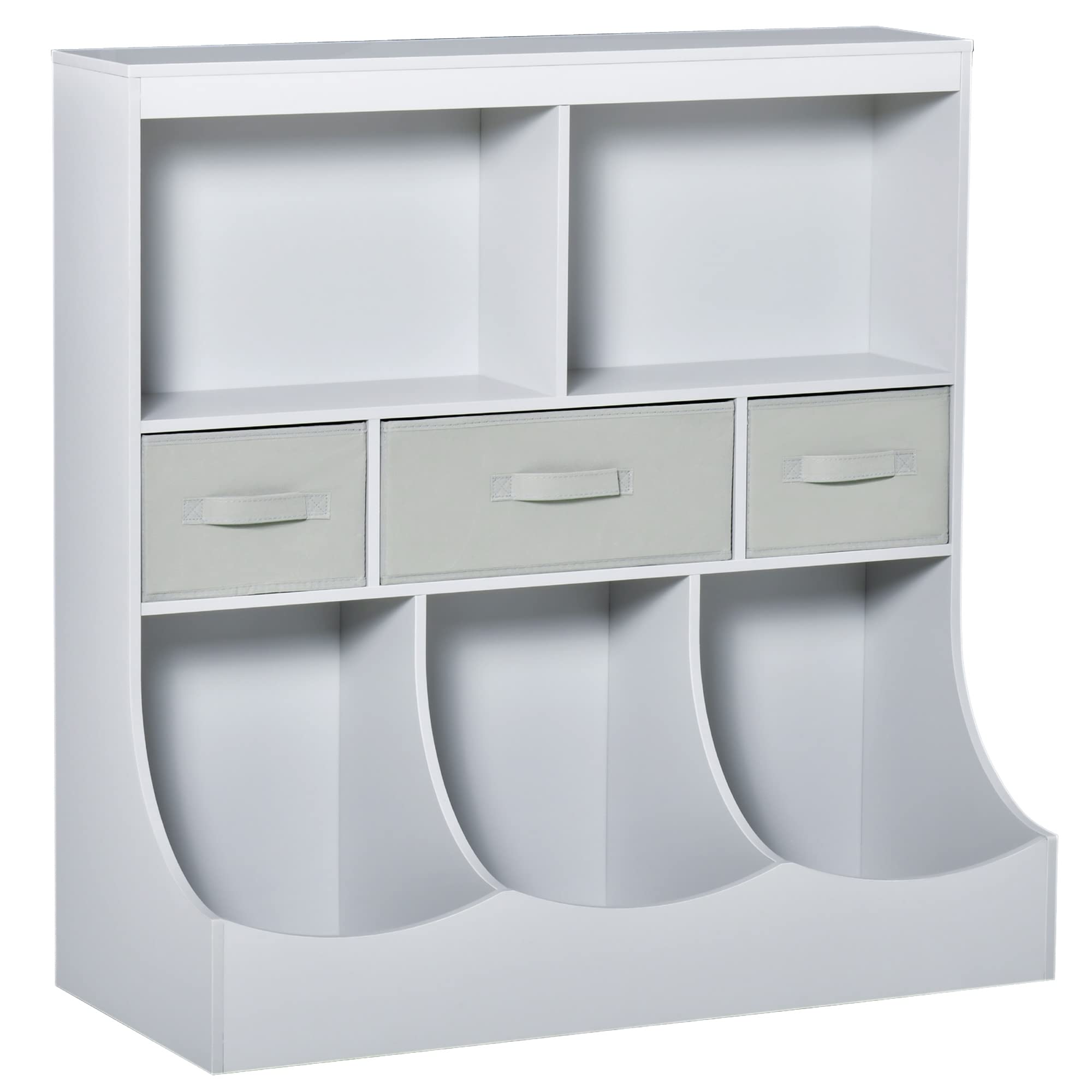 HOMCOM Kids Bookcase & Toy Storage Organizer Cabinet - Children's Display Bookshelf with Drawers for Toys, Clothes & Books - Grey - Perfect for Nursery, Playroom & Classroom Organization