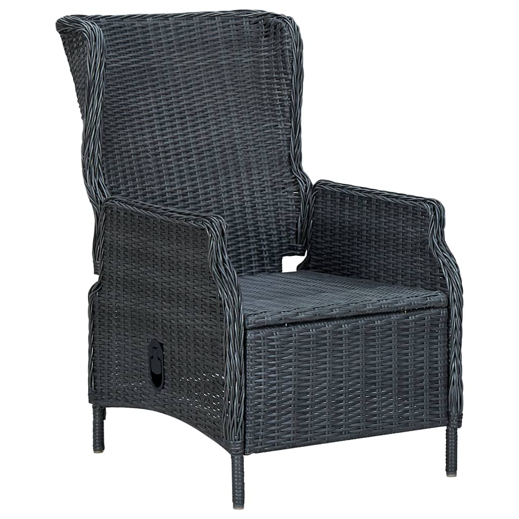7-Piece Patio Dining Set with Cushions - Dark Gray Reclining Chairs, Black Cushions, Poly Rattan & Steel Frame - Modern Outdoor Furniture for Garden, Backyard, Poolside & Patio Dining