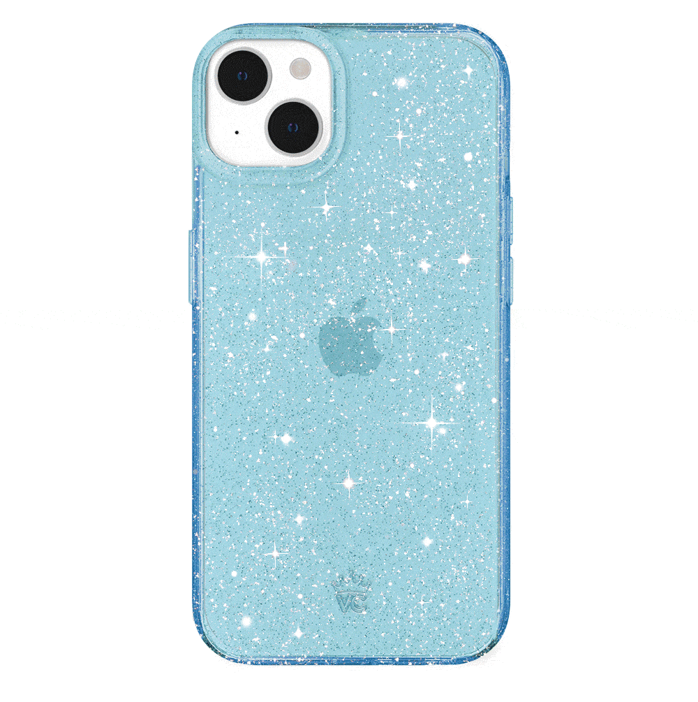 Blue Stardust Glitter iPhone Case - Shatterproof Protective Cover for iPhone 13/14/15 Pro Max - Sparkly Glitter Phone Case for Women Girls - Perfect for Parties, Travel & Everyday Use