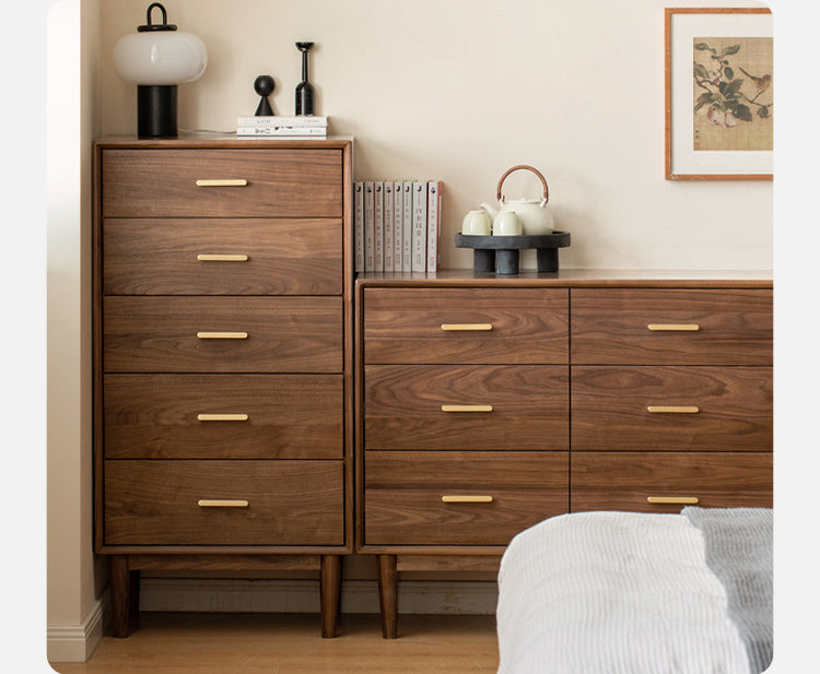 Solid Black Walnut Wood Dresser - 5-Drawer Chest for Bedroom & Living Room Storage | Handcrafted Hardwood Furniture for Home Organization & Decor
