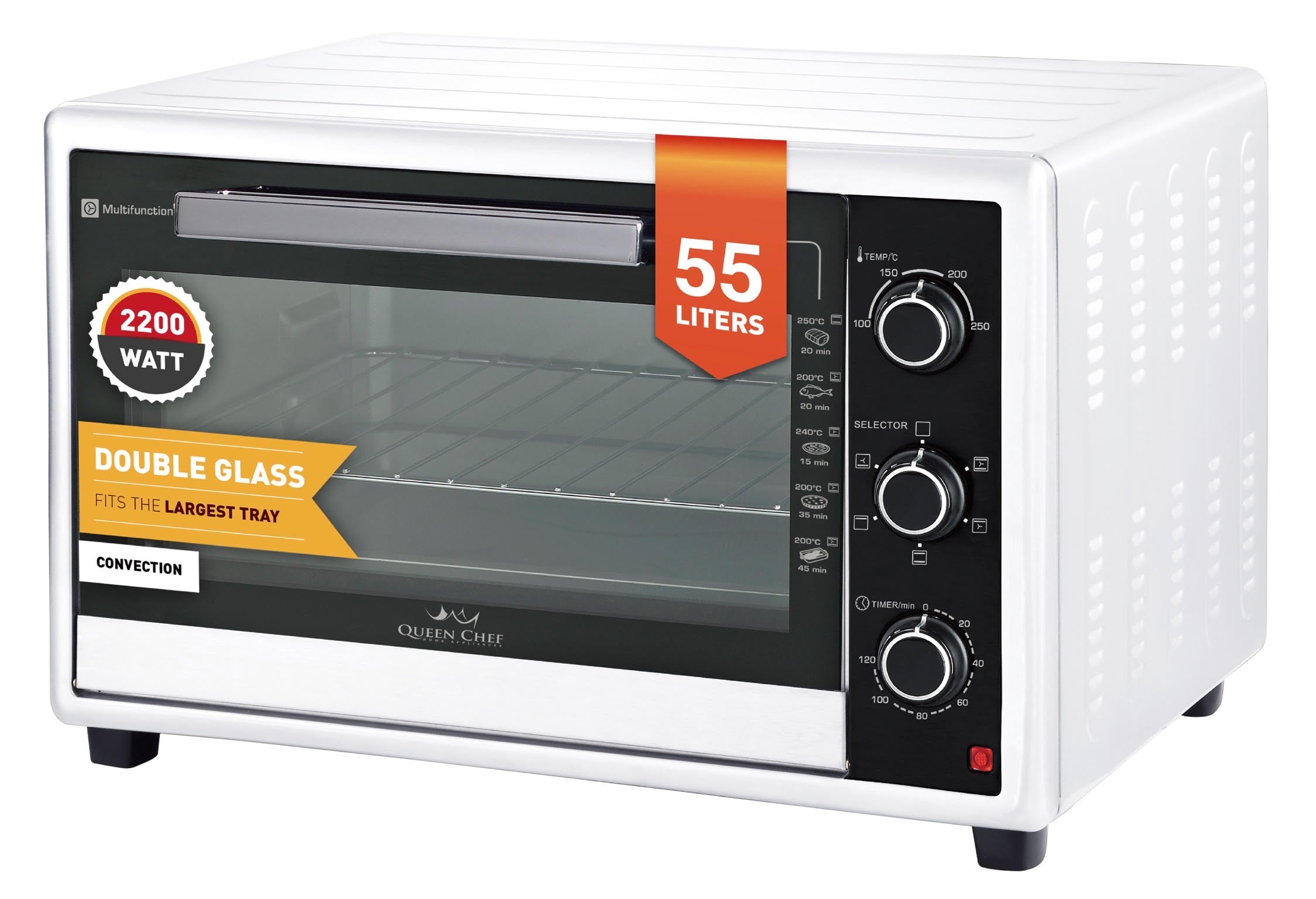 Queen Chef 55L Electric Oven - Large Capacity Countertop Convection Oven for Baking, Roasting & Broiling - Perfect for Home Kitchens, Small Bakeries & Cooking Enthusiasts
