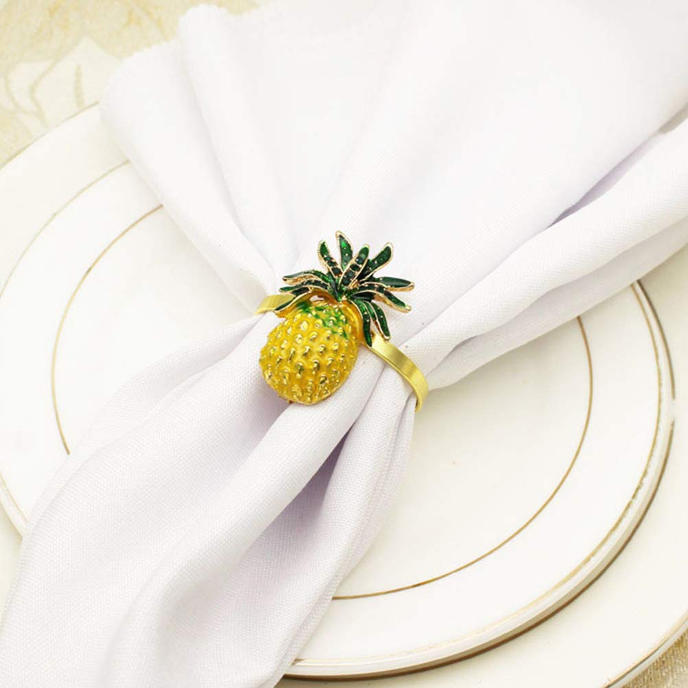 LUOZZY 4 Pack Pineapple Shaped Napkin Rings - Creative Fruit Design Towel Holders & Tissue Clips for Dining Table Decor - Perfect for Home, Hotel, and Party Use (Yellow)