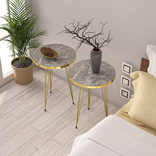 Grey Marble High Gloss / Gold Legs