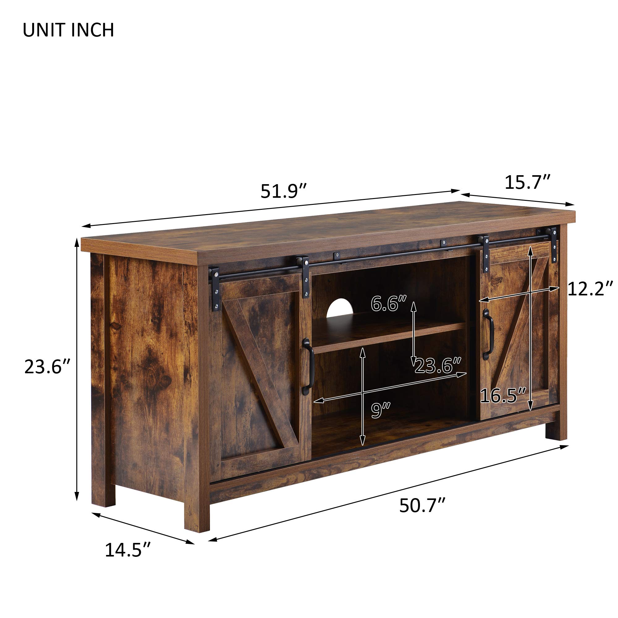 Farmhouse Wood TV Stand with Double Sliding Barn Doors & Open Shelves - Rustic Entertainment Center & Storage Cabinet for Living Room, Bedroom, or Home Office | Perfect for Organizing Media & Displaying Decor (Yellow+1)