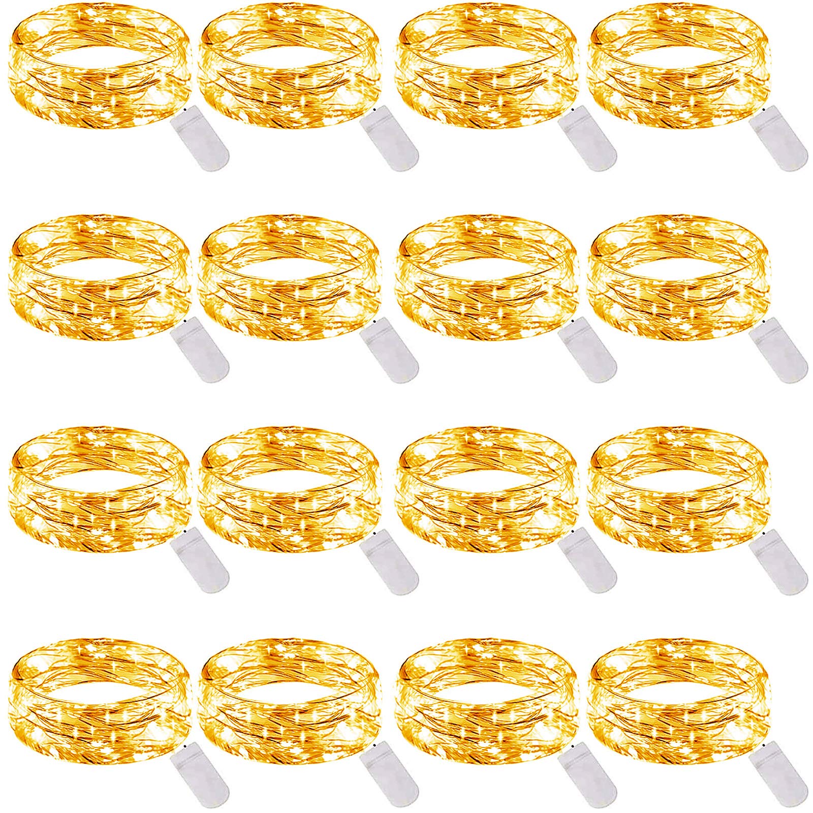 16Pcs Fairy String Lights - 3M 30LED Battery Operated Copper Wire Lights, Warm White Moon Lights for Christmas Party, Wedding, Bedroom, Garden & Home Decorations - Perfect for Centerpieces, DIY Projects and Romantic Ambiance