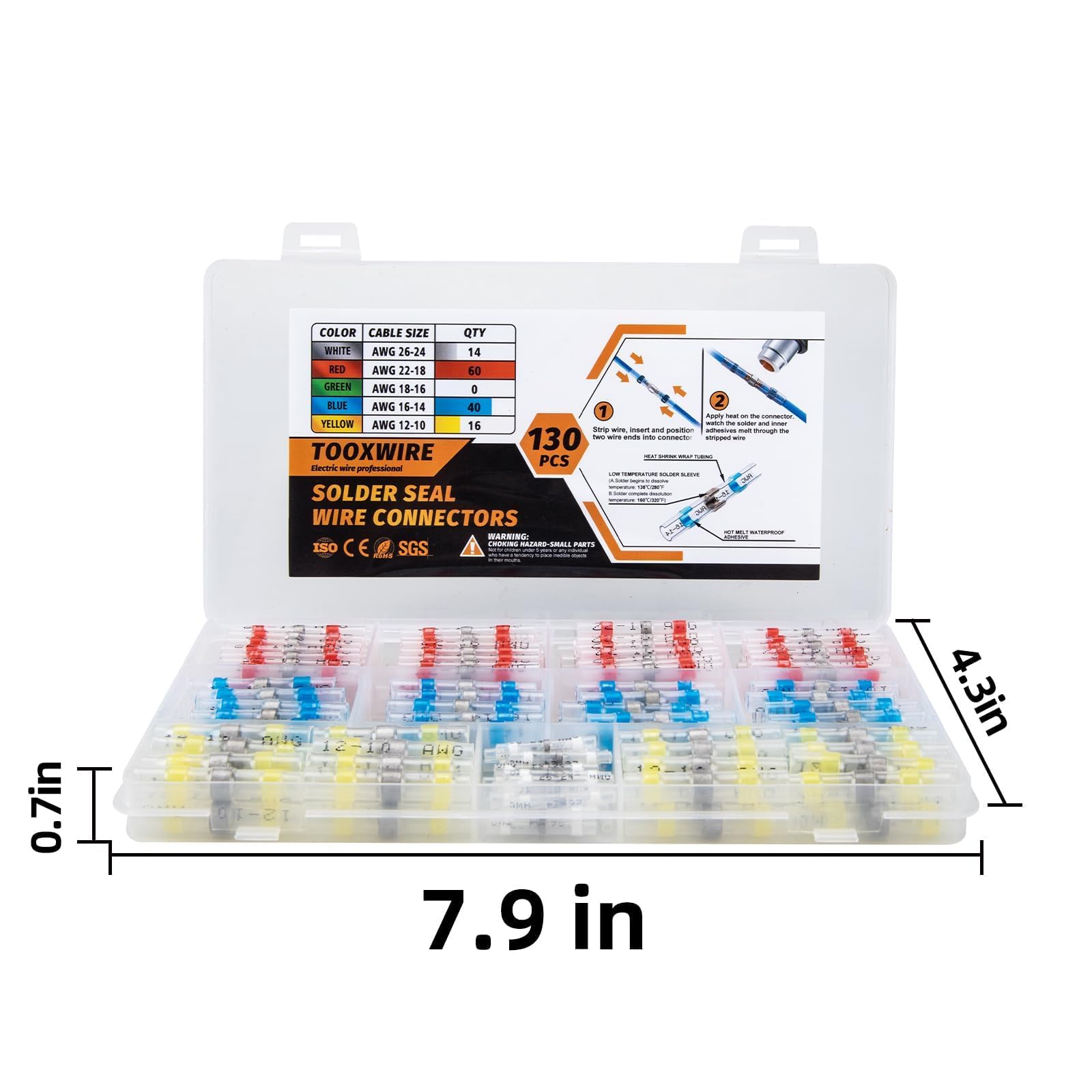 130PCS Solder Seal Wire Connectors - Heat Shrink Self Stick Solderless Electrical Connectors for Marine, Automotive, Boat, RV & Home Wiring Repairs | Waterproof & Insulated for Secure Connections