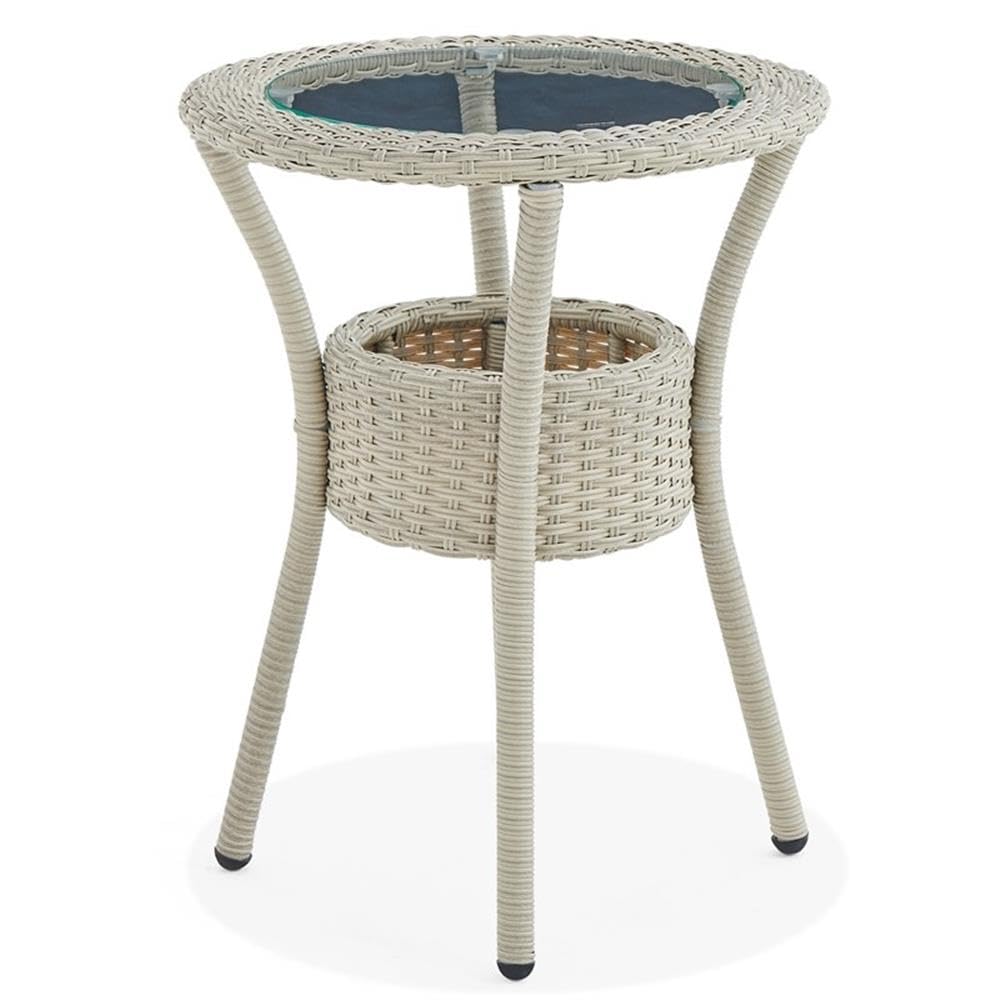 All-Weather Wicker Outdoor Glass Top Coffee Table with Storage in Beige - Perfect for Patio, Garden, and Poolside Relaxation