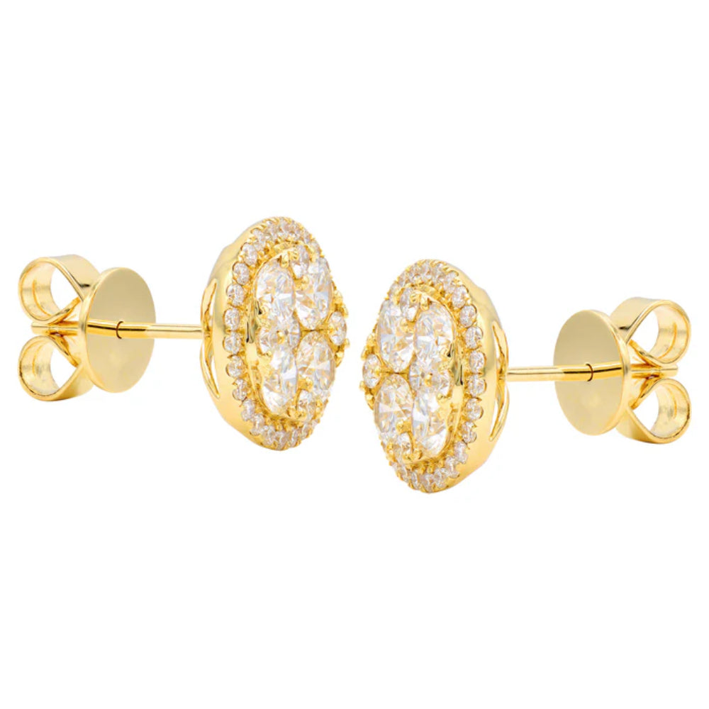 18K Gold Diamond Cluster Stud Earrings for Women - Elegant & Timeless Jewelry Gift for Weddings, Anniversaries & Special Occasions