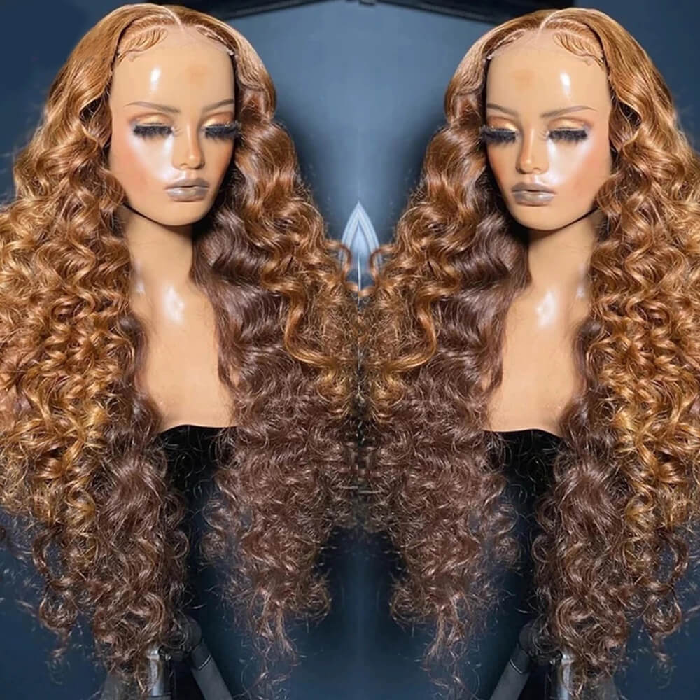 Eullair Ombre Brown Body Wave & Water Wave Lace Front Wig - Natural Looking Human Hair Frontal for Women | Perfect for Daily Wear, Parties & Special Occasions