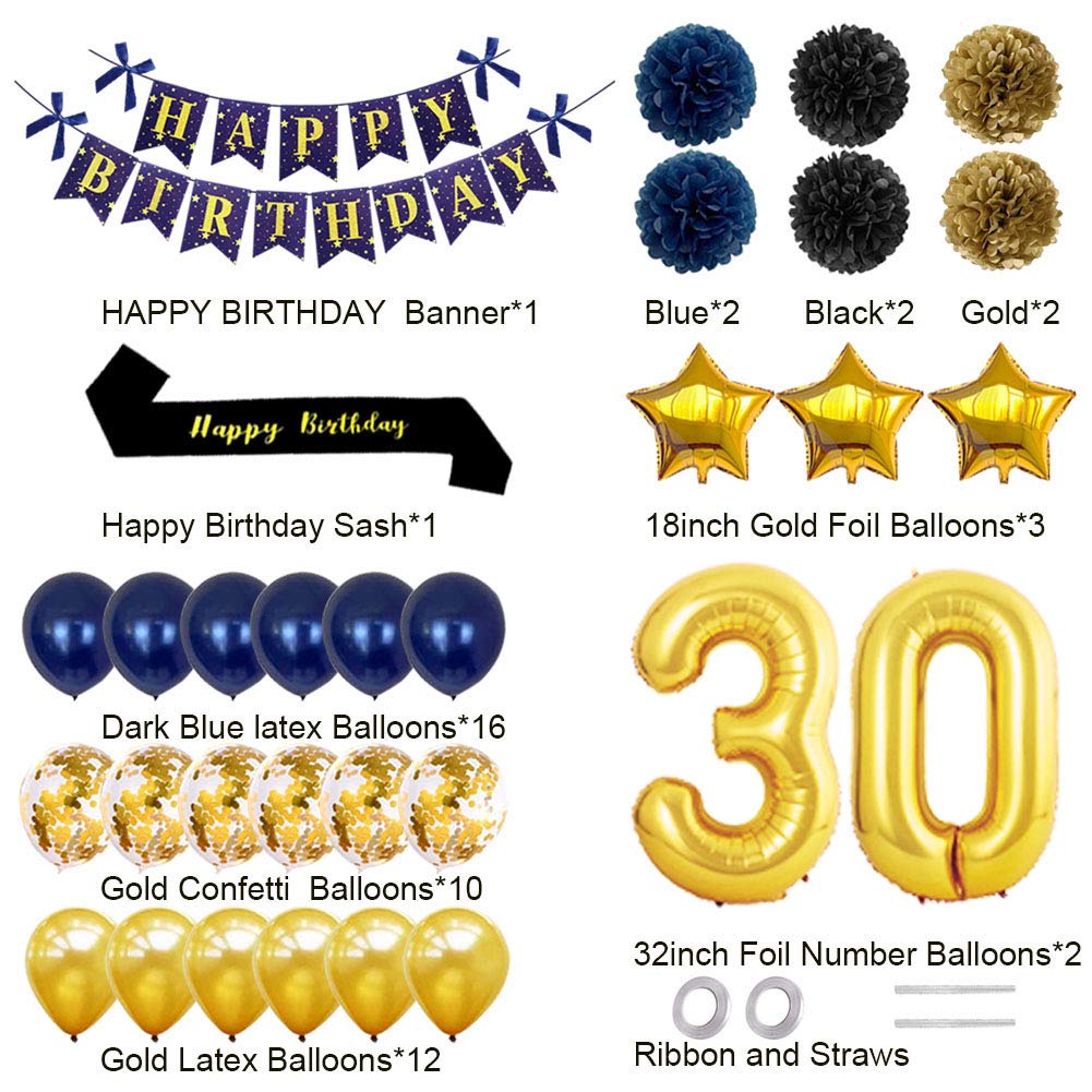 30th Birthday Party Decorations Set - Gold 