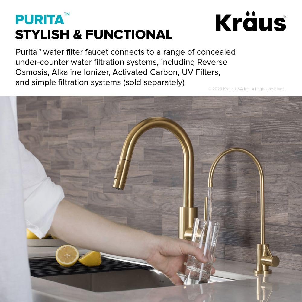 KRAUS Purita 100% Lead-Free Kitchen Water Filter Faucet in Brushed Brass, FF-100BB - Premium Drinking Water Solution for Home & Office Use