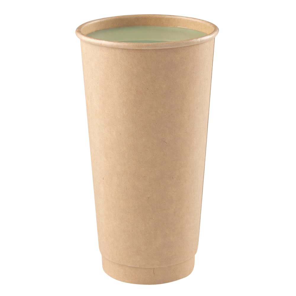 Restaurantware RW Base 20oz Disposable Paper Coffee Cups - 250 Pack Unbleached Eco-Friendly Single Wall Hot Drink Cups with Rolled Rim (Lids Sold Separately) - Perfect for Coffee Shops, Offices, and Catering Events