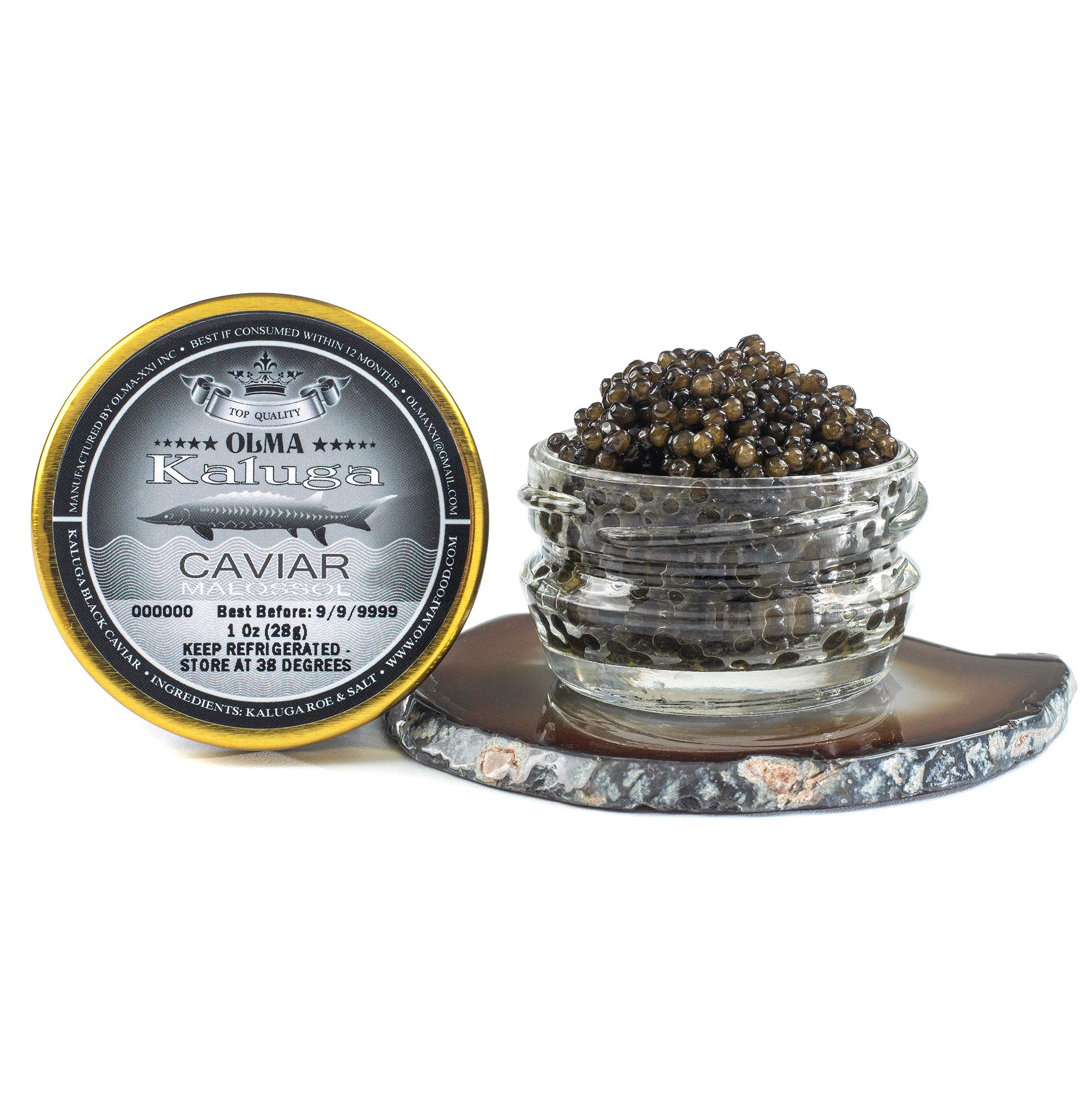 Premium OLMA Kaluga Sturgeon Black Caviar - Large Pearly Grains, Smooth Flavor, Superior Grade - 1 oz (28g) | Fast Overnight Shipping | Gourmet Gift, Fine Dining & Special Occasions