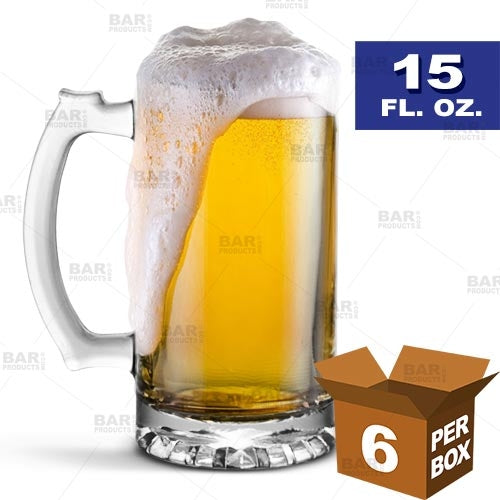 BarConic® 15 oz Beer Mugs - Set of 6 - Heavy Duty Glass Drinking Cups for Beer, Soda, Cocktails - Perfect for Parties, Bars, Restaurants & Home Use