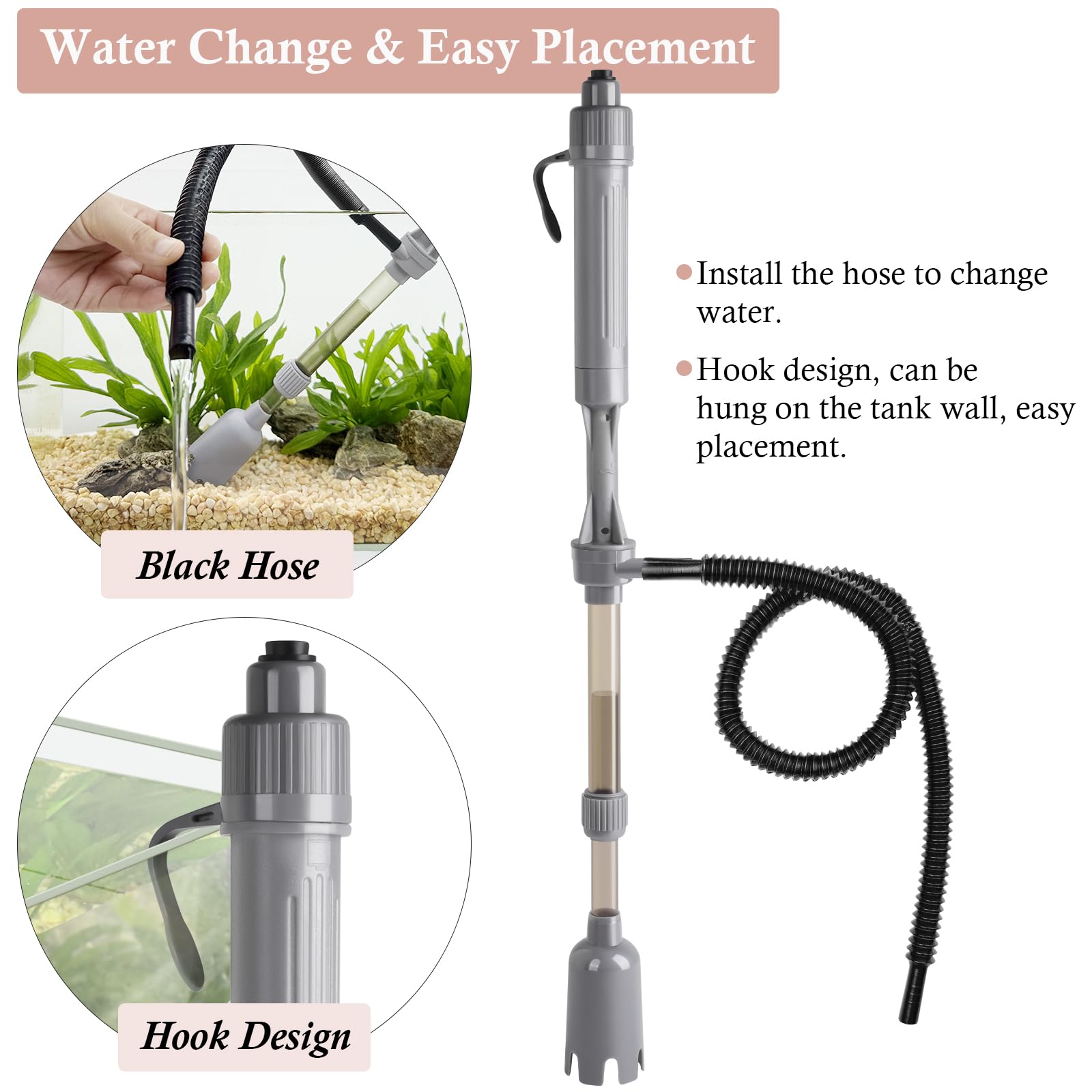 Battery-Powered Aquarium Gravel Cleaner & Water Changer - Removable Vacuum Sand Washer for Freshwater & Saltwater Fish Tanks | Perfect for Weekly Tank Maintenance & Substrate Cleaning