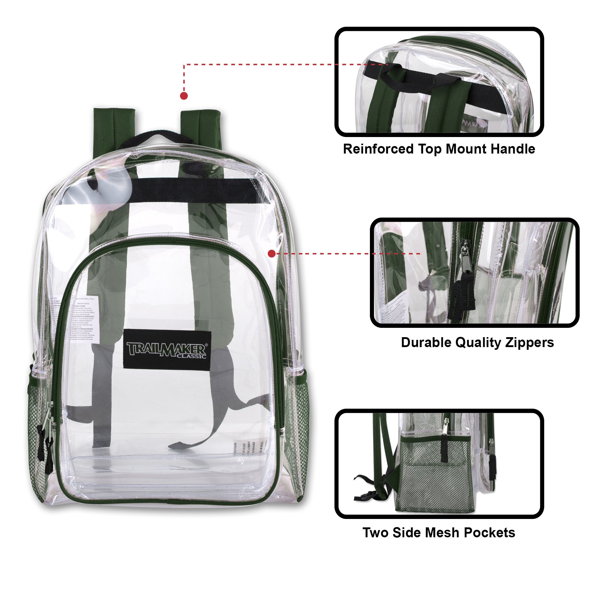 Durable Clear Transparent Backpack - Stadium Approved See-Through Bag for School, Work, Travel & Events | Water-Resistant Unisex Daypack for Concerts, Airports & Security Checkpoints