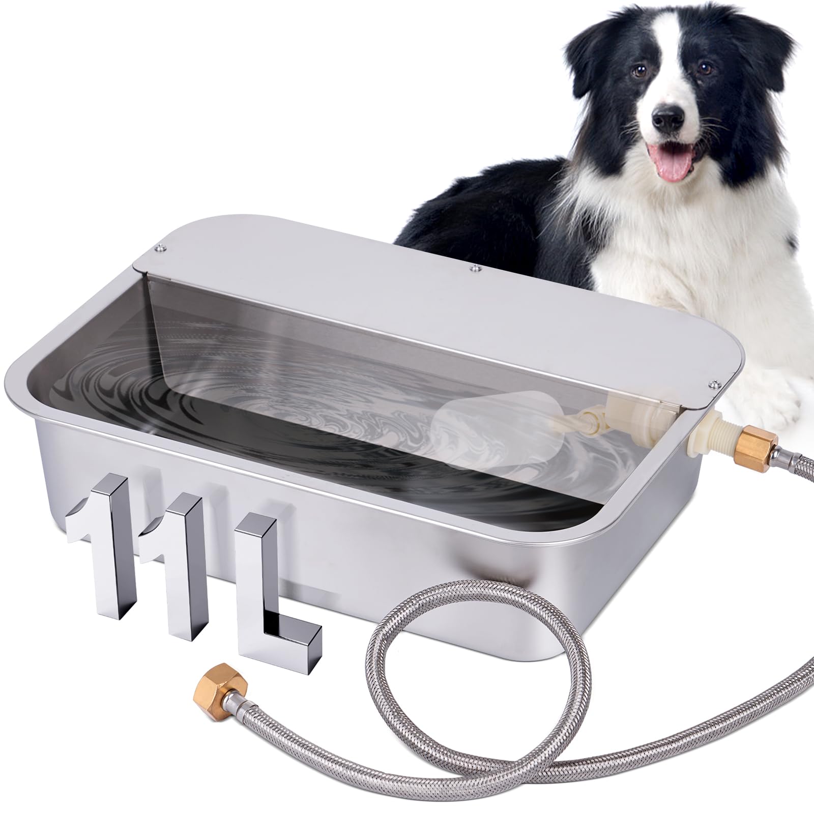 **3 Gallon Automatic Dog Water Bowl Dispenser - Stainless Steel Large Pet Waterer for Big Dogs, Cats, Livestock & Chickens (15.7