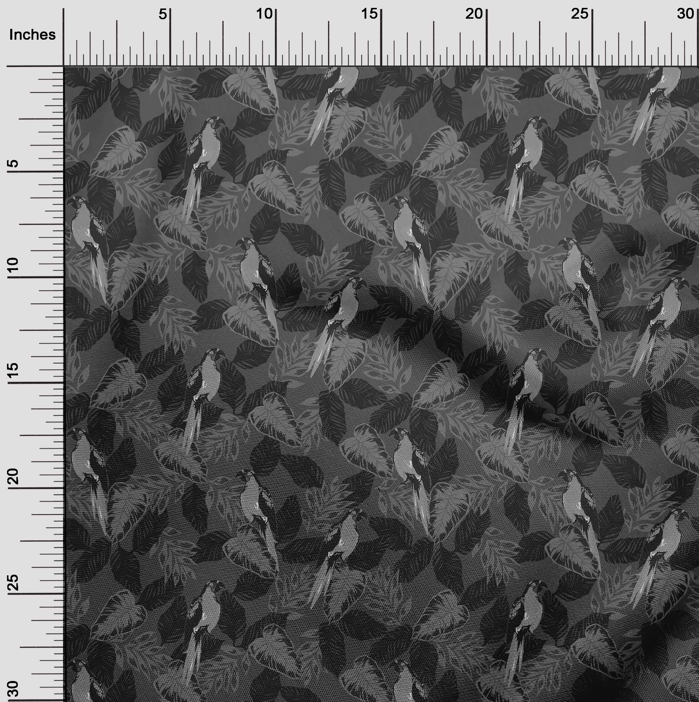 oneOone Viscose Jersey Gray Fabric - Tropical Bird Print DIY Sewing Material 60