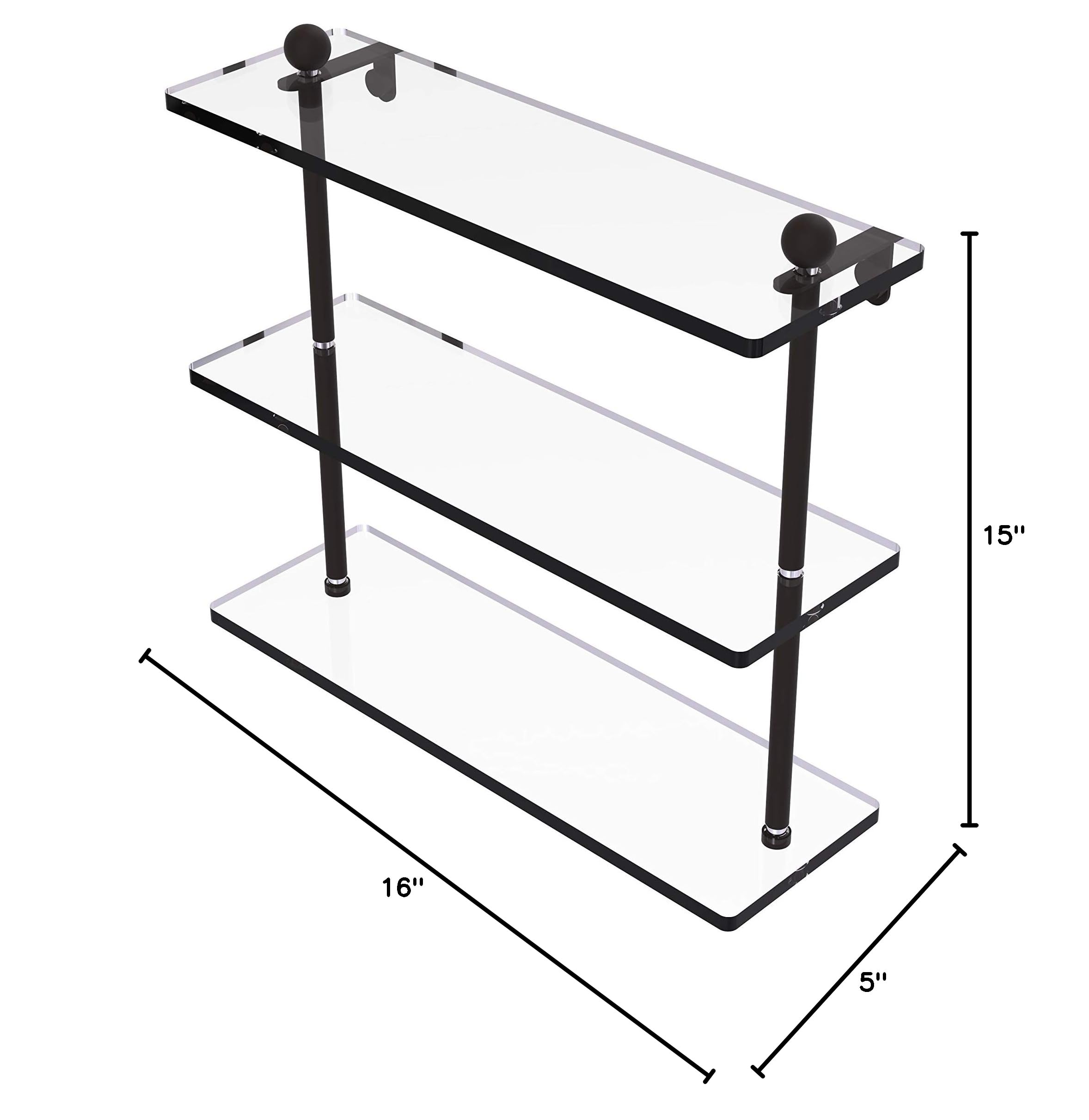 Allied Brass PR-5/16 16 Inch Triple Tiered Glass Shelf in Oil Rubbed Bronze - Perfect for Bathroom, Kitchen, and Living Room Storage & Display