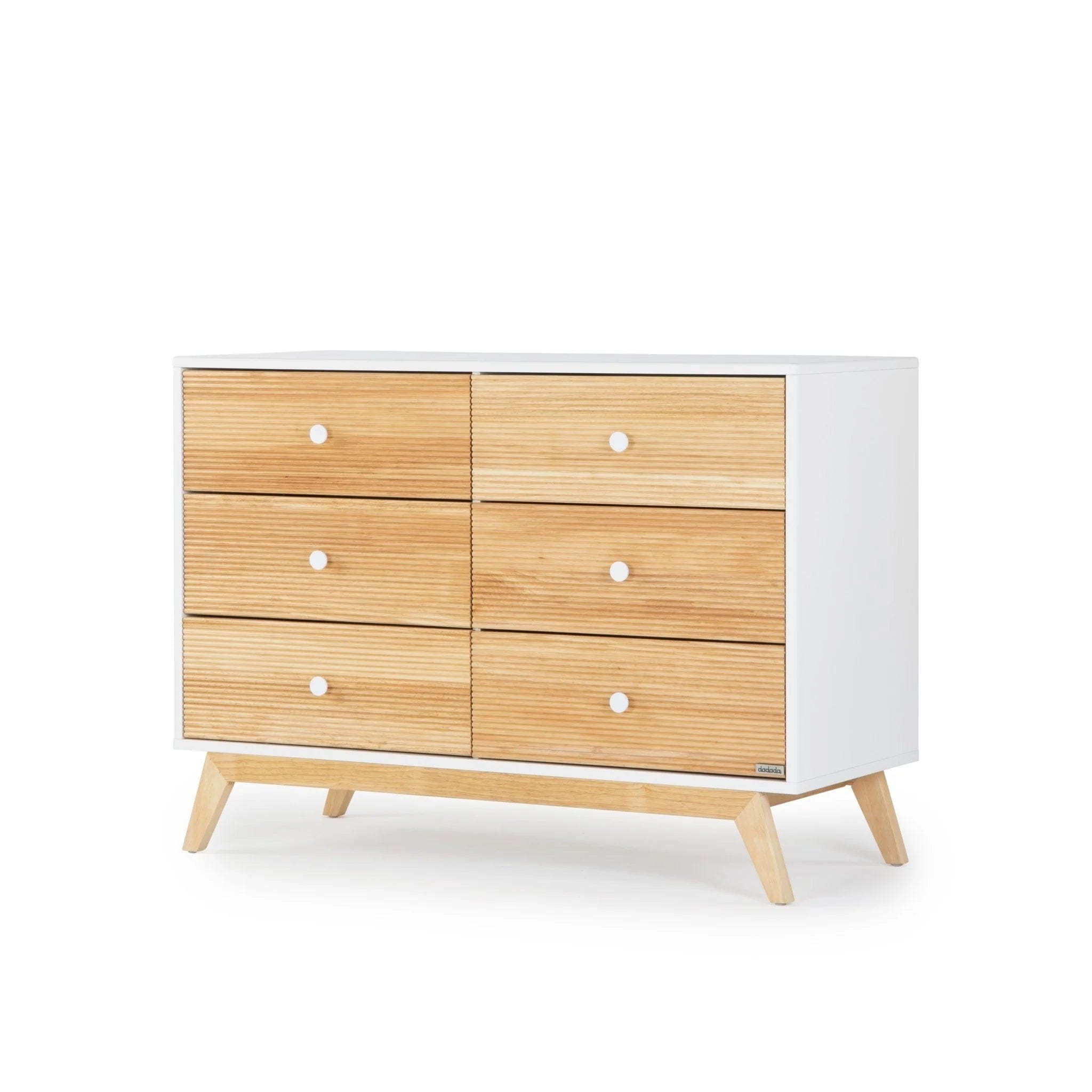 Dadada Merry 6-Drawer Dresser - White/Natural Wood Chest of Drawers for Bedroom, Nursery & Kids Room Storage - 2-Piece Set