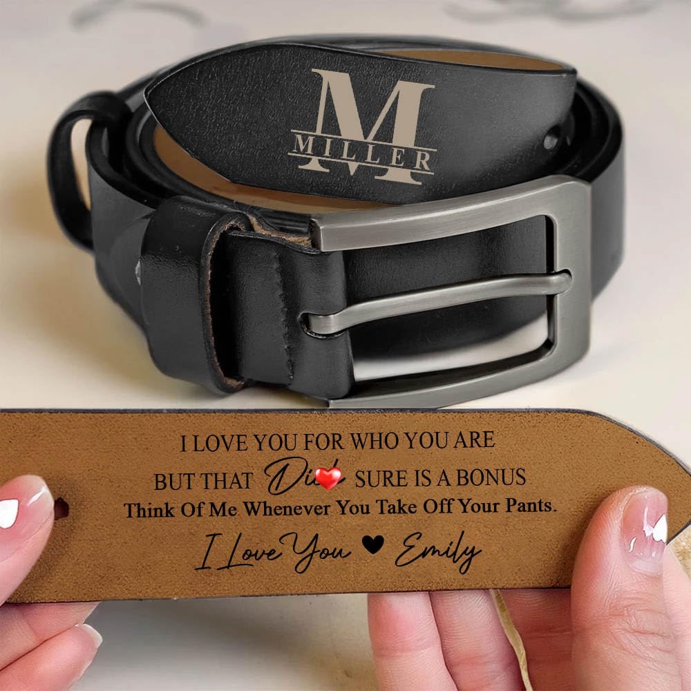 Personalized 2-Sided Engraved Leather Belt for Men - Custom Name Wide Black/Brown Belts - I Love You For Who You Are Belt - Unique Gift for Husband, Father's Day - Perfect for Weddings, Anniversaries & Special Occasions