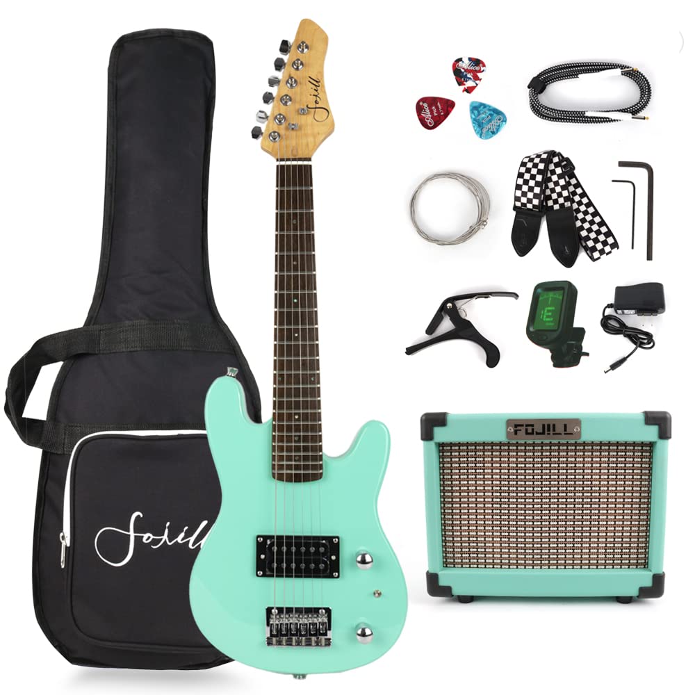 30 Inch Electric Guitar Starter Kit for Kids & Teens - Beginner Guitar Set with Amp, 600D Gig Bag, Picks, Cable, Strap & Extra Strings (Mini Size, Green) | Perfect for Home Practice, Music Lessons & Rock Band Performances
