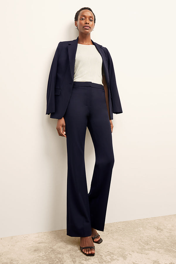 Horton Flare Trouser - Washable Wool Twill Pants for Women, Dark Navy - Perfect for Office Wear & Casual Outfits