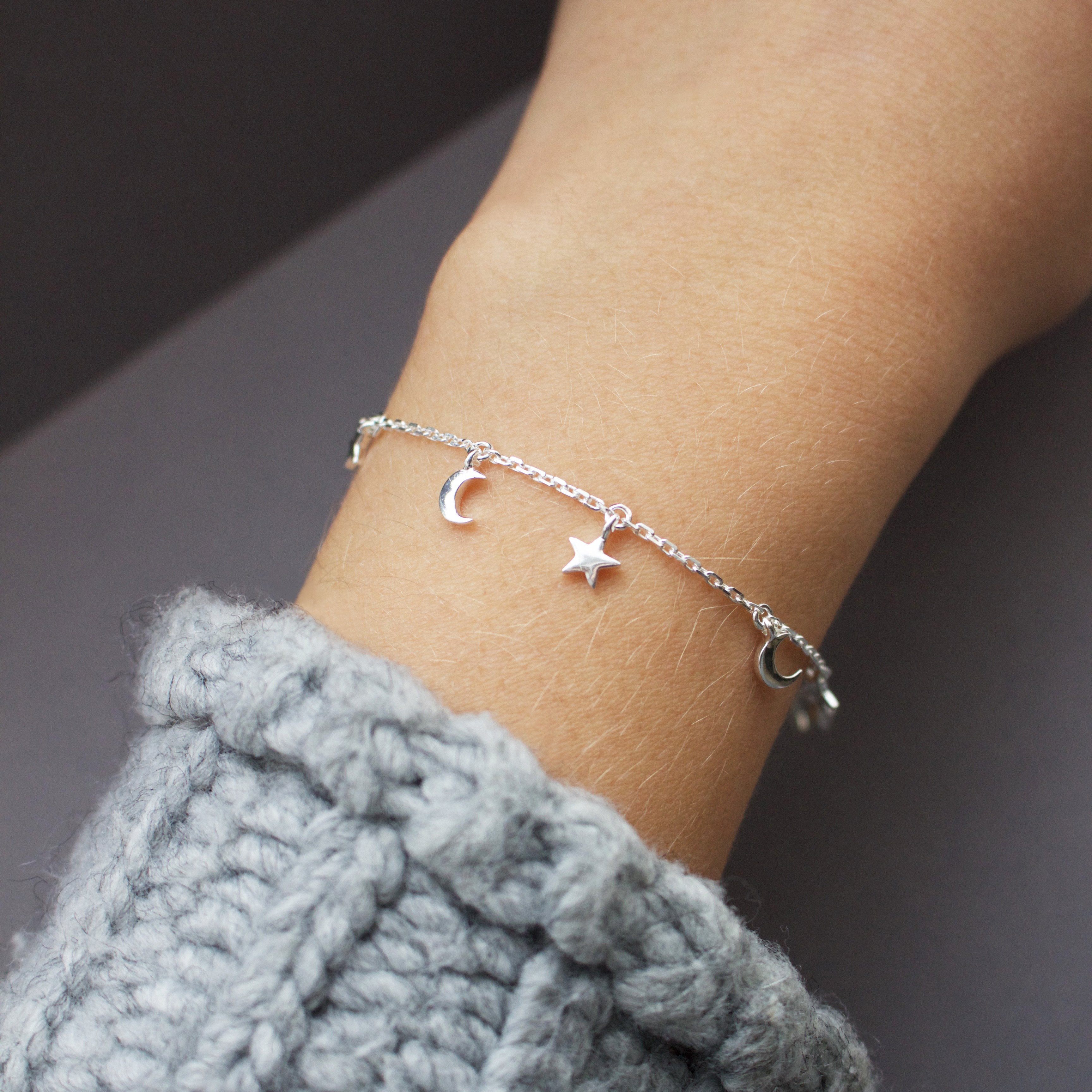 Mini Moon & Stars Charm Bracelet for Women - Dainty Gold & Silver Adjustable Bracelet - Perfect for Everyday Wear, Gifts & Boho Style Accessories