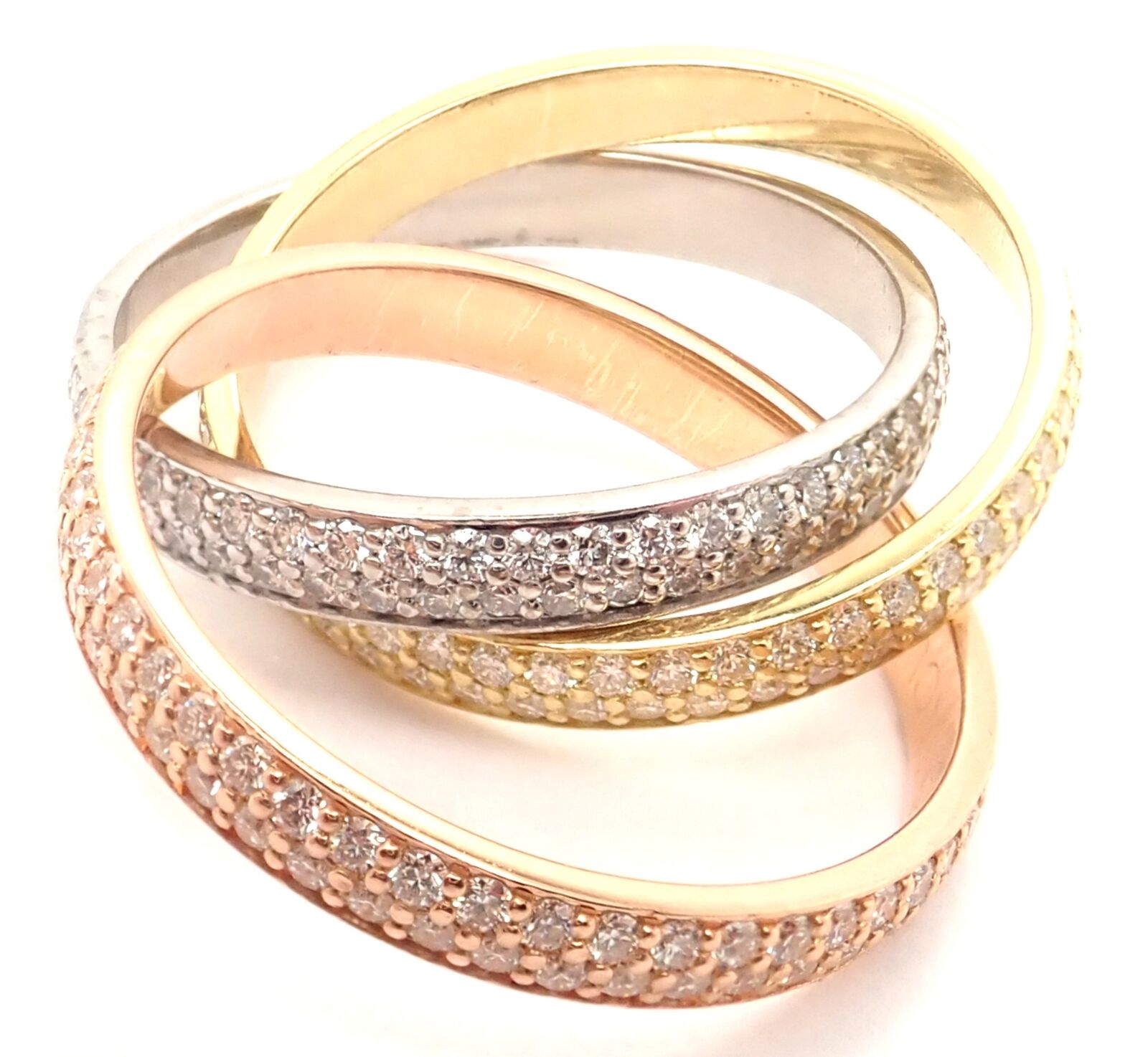 Authentic Cartier Trinity 18K Gold Diamond Small Model Band Ring Size 51 Certified - Luxury Wedding, Anniversary & Engagement Jewelry Gift for Women